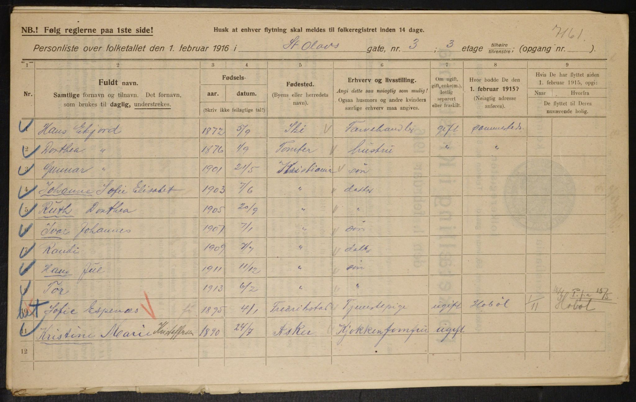 OBA, Municipal Census 1916 for Kristiania, 1916, p. 90192