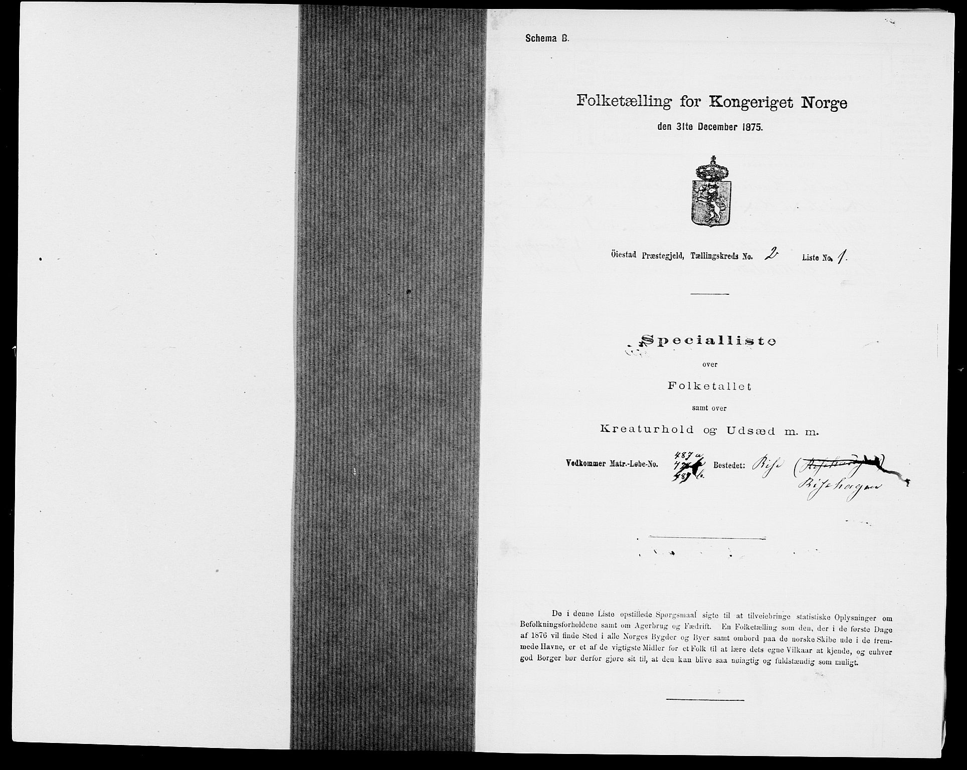 SAK, 1875 census for 0920P Øyestad, 1875, p. 140