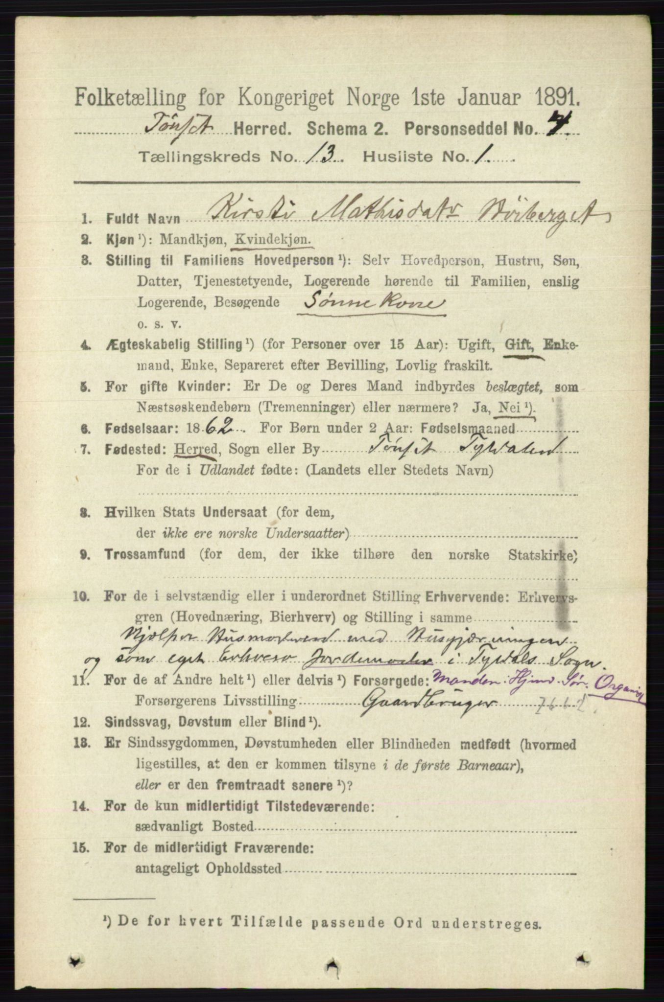 RA, 1891 census for 0437 Tynset, 1891, p. 3518