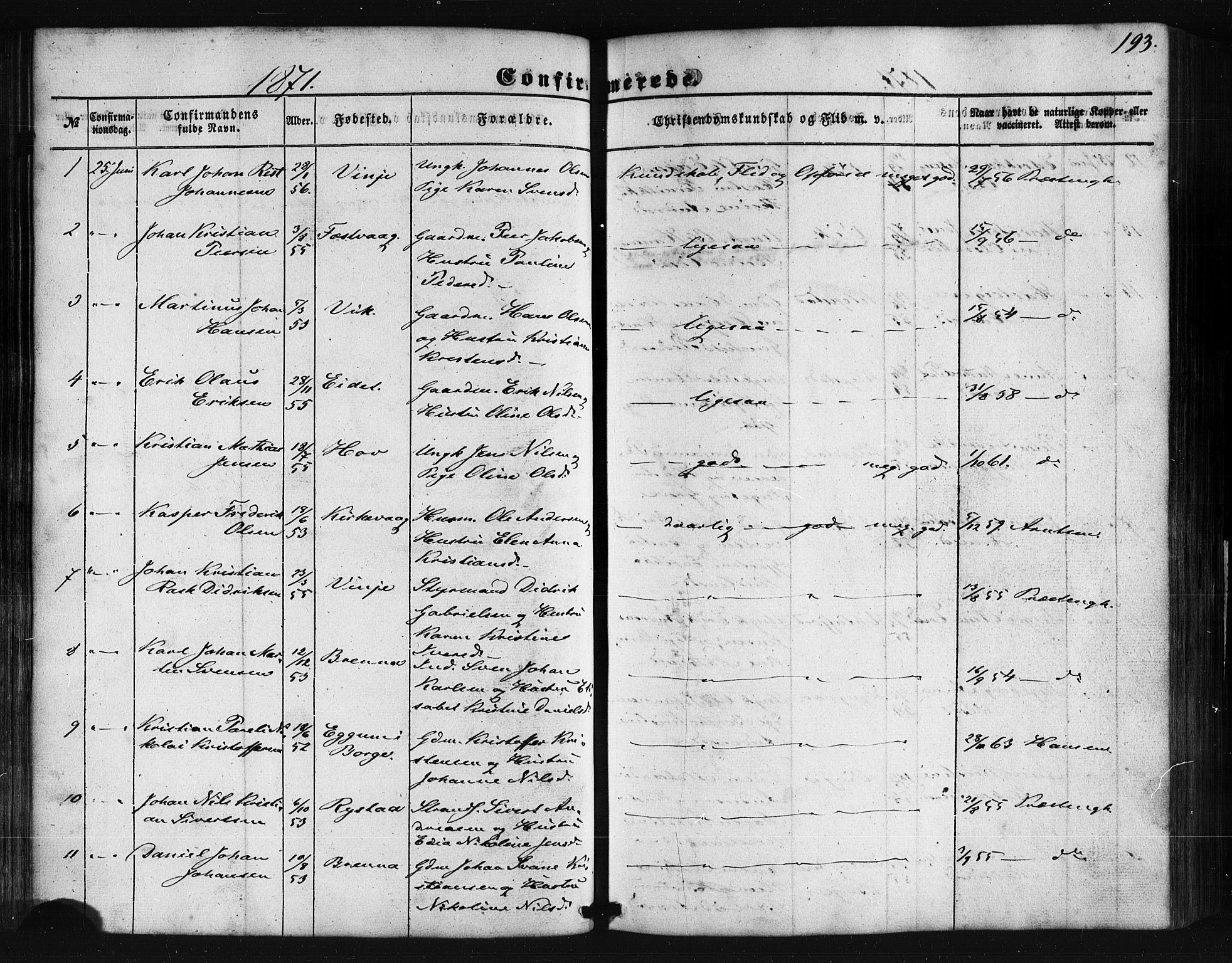 Ministerialprotokoller, klokkerbøker og fødselsregistre - Nordland, AV/SAT-A-1459/876/L1095: Parish register (official) no. 876A01, 1863-1885, p. 193