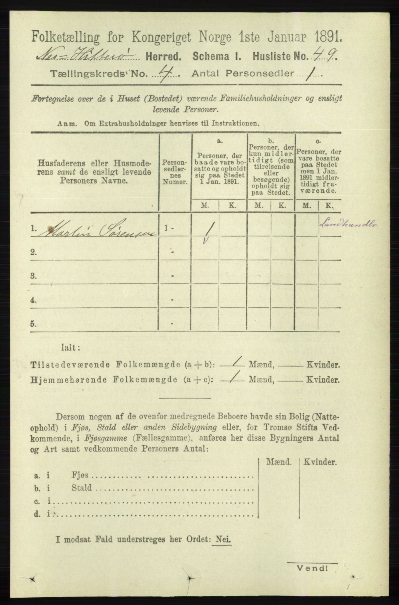 RA, 1891 census for 1043 Hidra og Nes, 1891, p. 1418