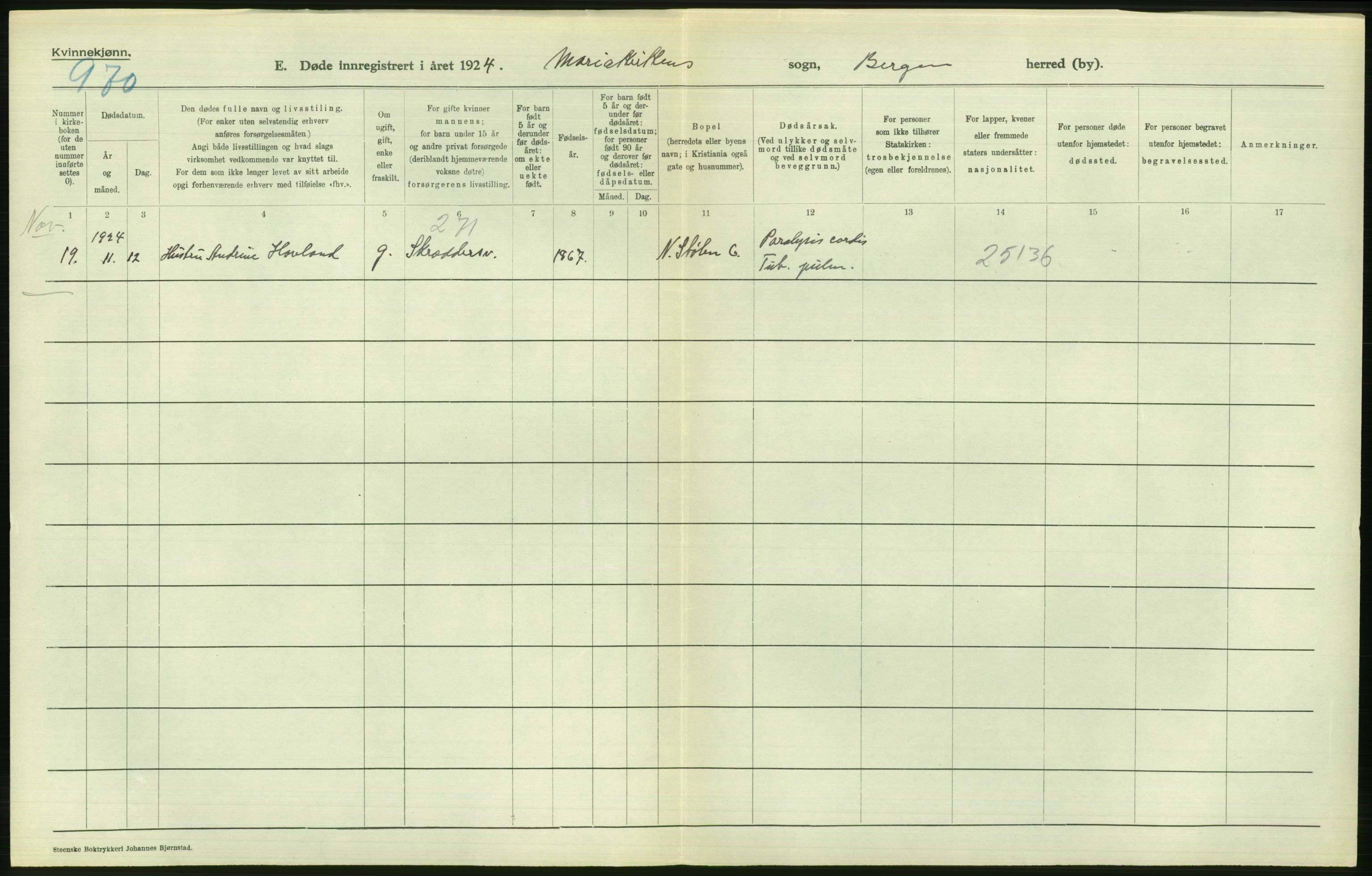 Statistisk sentralbyrå, Sosiodemografiske emner, Befolkning, AV/RA-S-2228/D/Df/Dfc/Dfcd/L0028: Bergen: Gifte, døde., 1924, p. 762