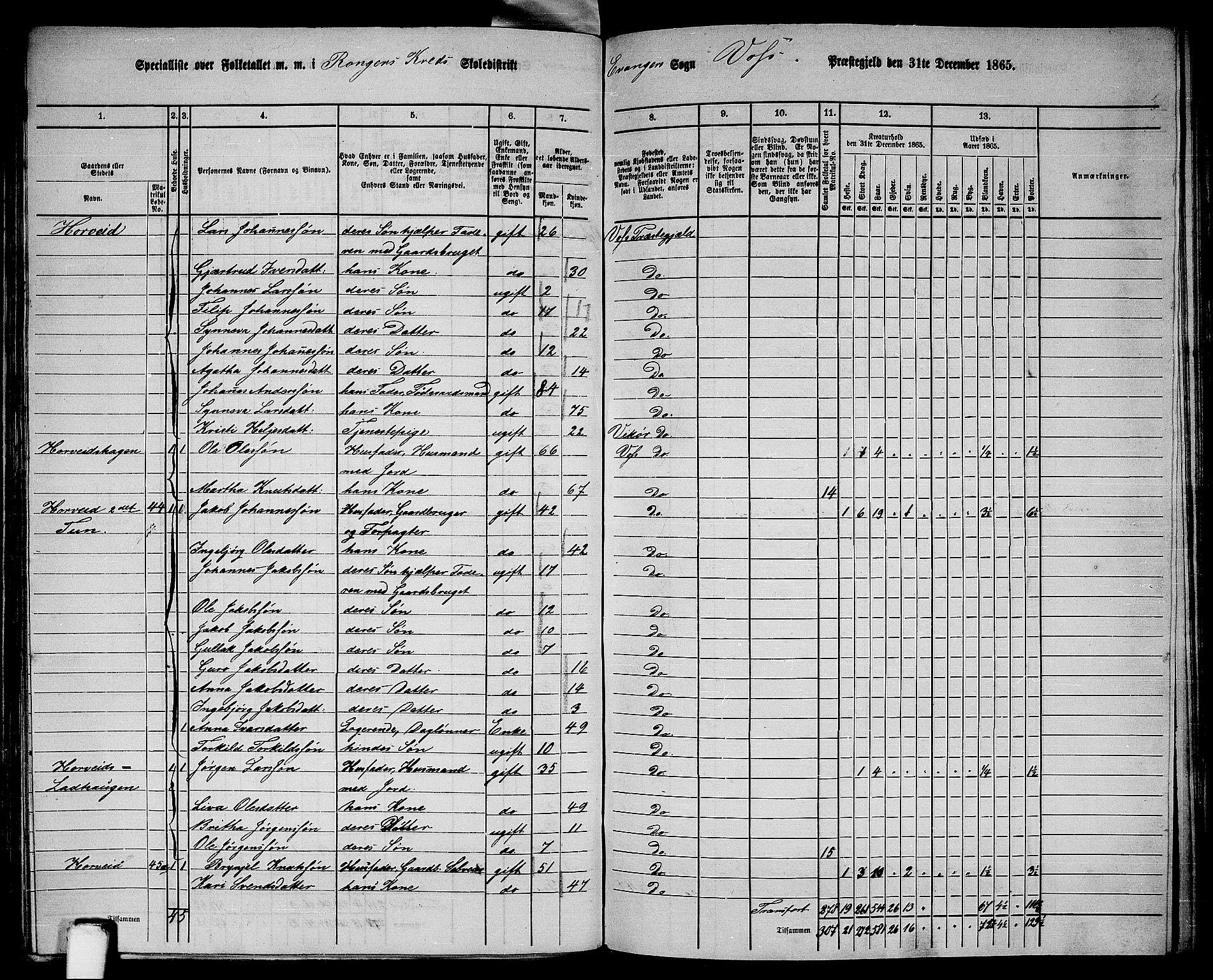 RA, 1865 census for Voss, 1865, p. 331