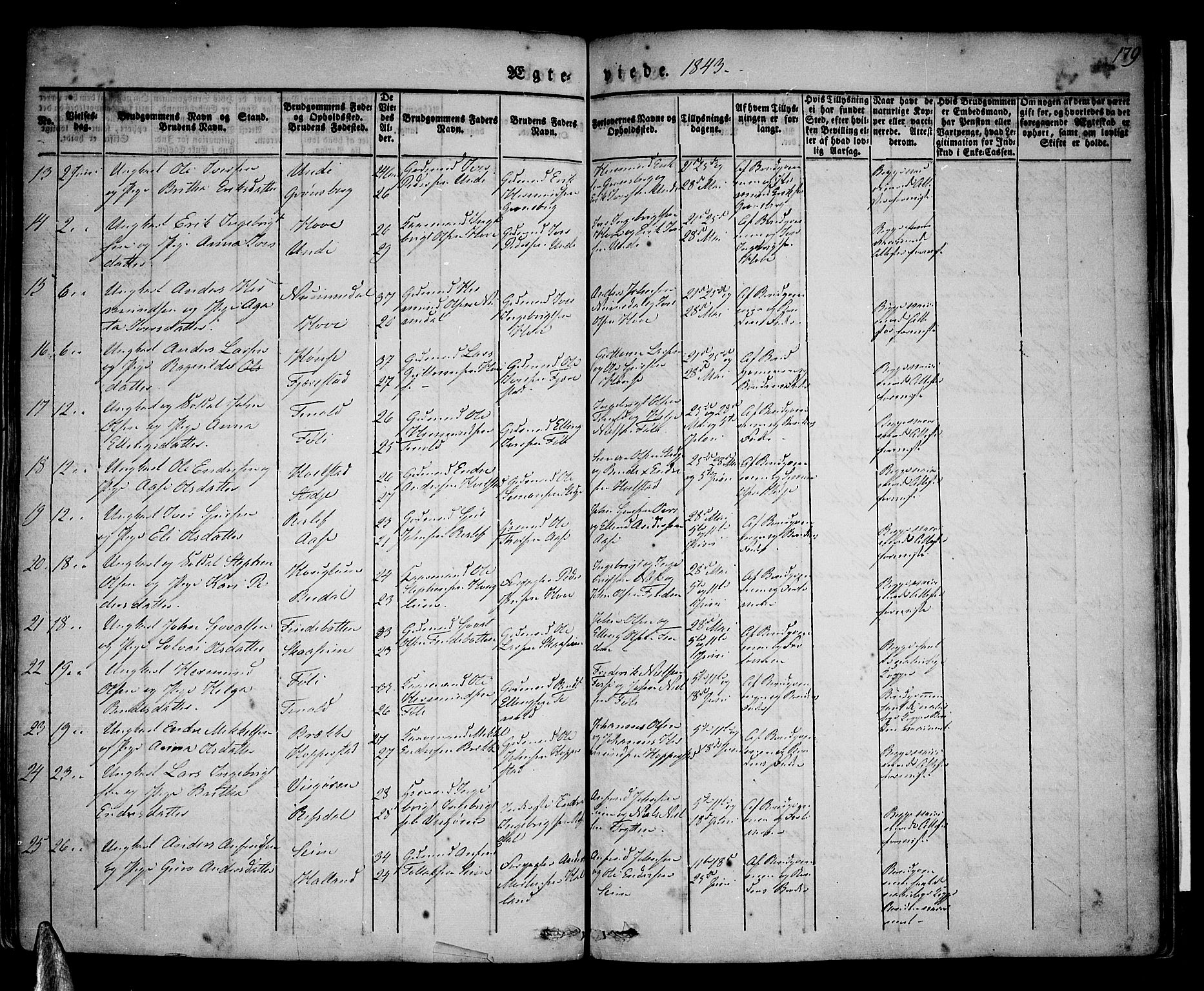 Vik sokneprestembete, AV/SAB-A-81501/H/Haa/Haaa/L0007: Parish register (official) no. A 7, 1831-1845, p. 179