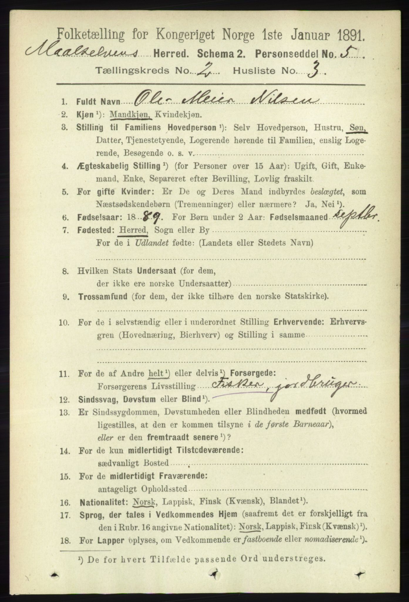 RA, 1891 census for 1924 Målselv, 1891, p. 314