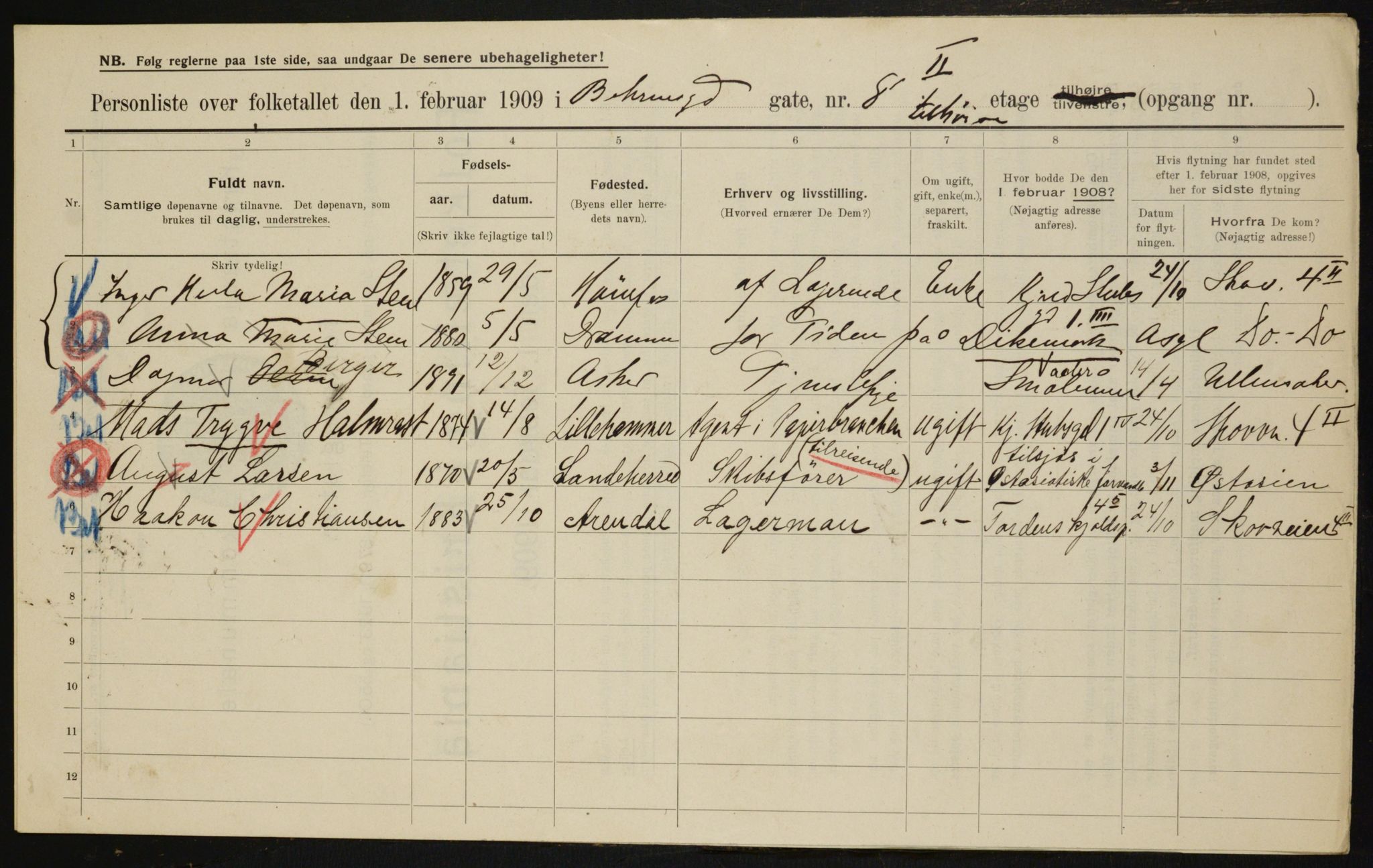 OBA, Municipal Census 1909 for Kristiania, 1909, p. 3213