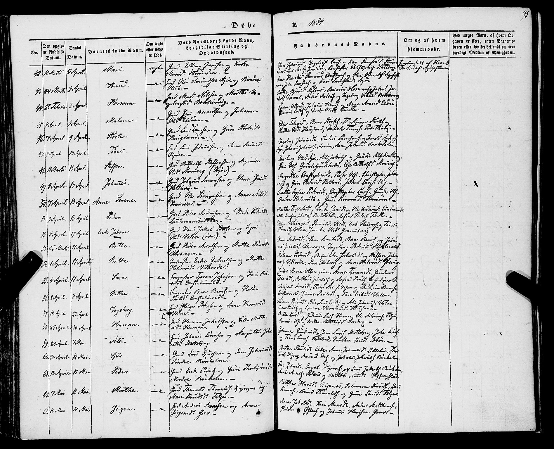 Stord sokneprestembete, AV/SAB-A-78201/H/Haa: Parish register (official) no. A 7, 1841-1861, p. 95