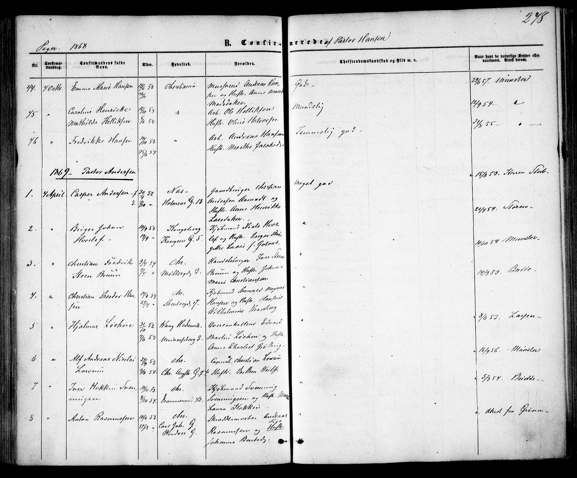 Trefoldighet prestekontor Kirkebøker, AV/SAO-A-10882/F/Fb/L0001: Parish register (official) no. II 1, 1858-1871, p. 278