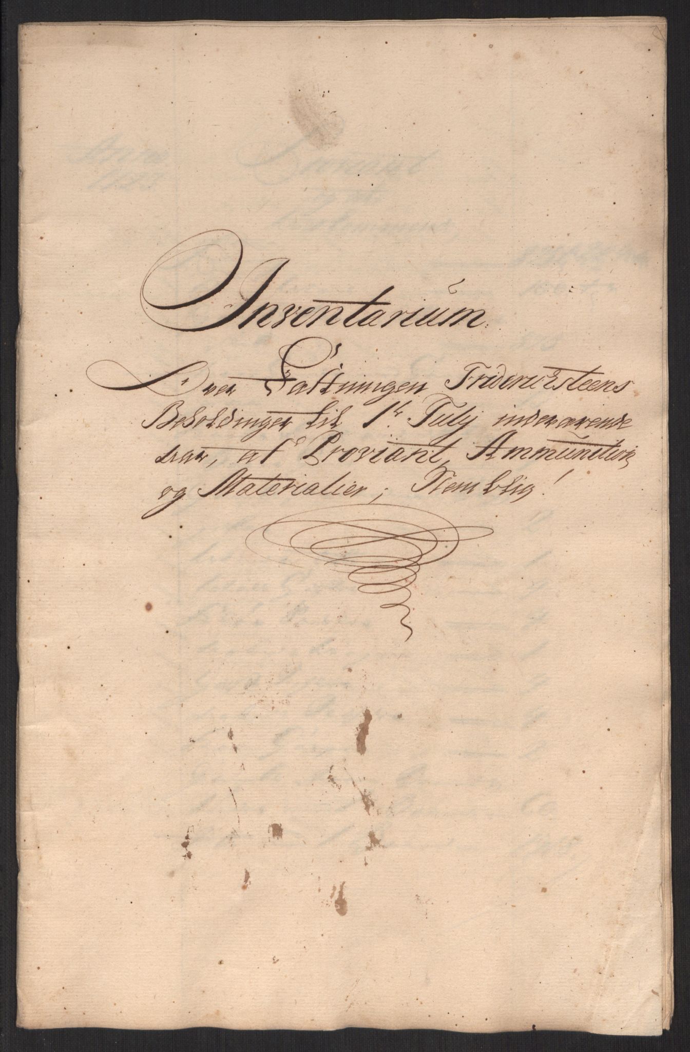 Kommanderende general (KG I) med Det norske krigsdirektorium, AV/RA-EA-5419/D/L0152: Fredriksten festning: Brev, inventarfortegnelser og regnskapsekstrakter, 1720-1723, p. 579