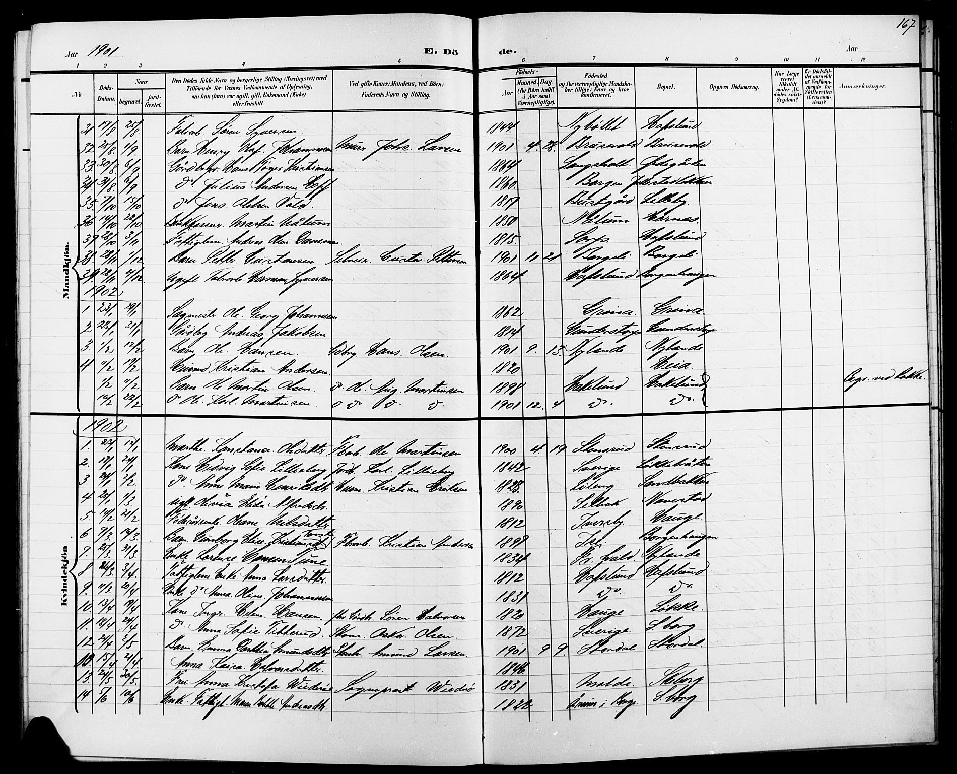 Skjeberg prestekontor Kirkebøker, SAO/A-10923/G/Ga/L0002: Parish register (copy) no. I 2, 1901-1924, p. 167