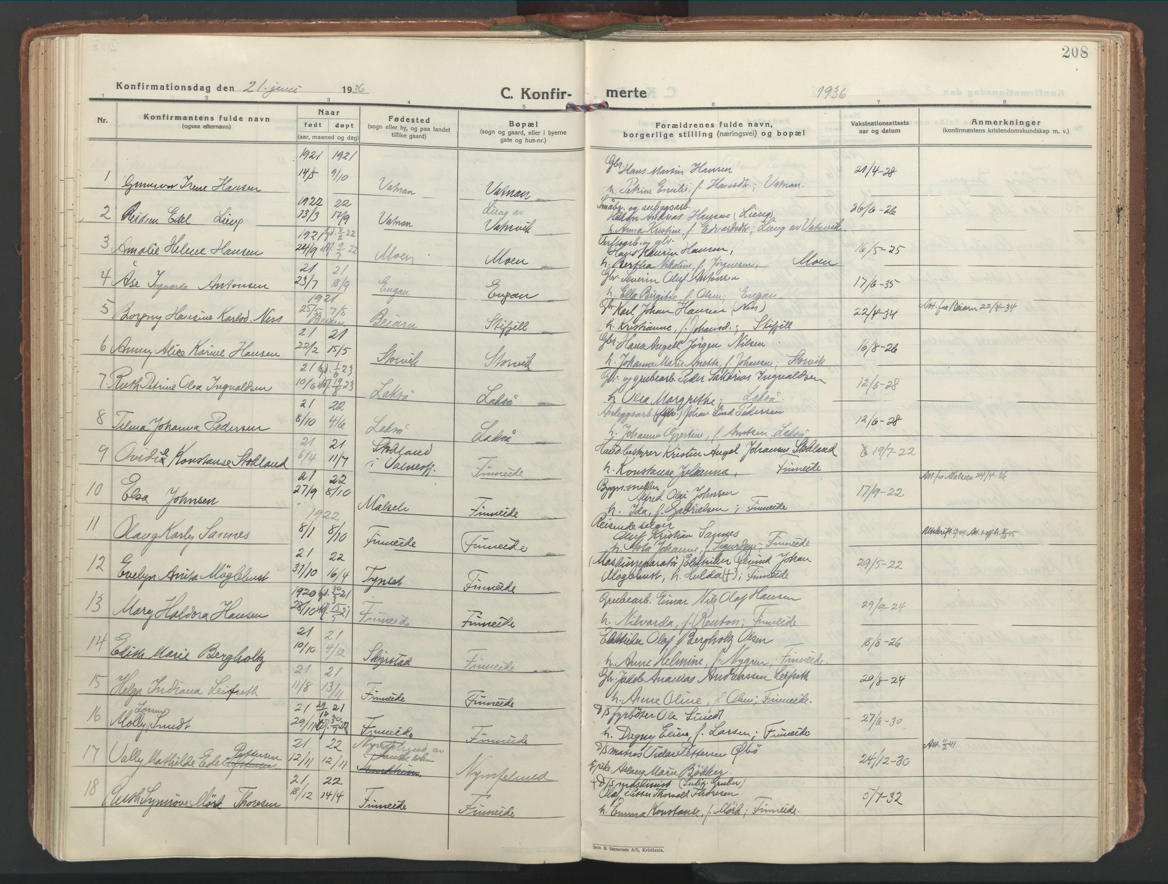 Ministerialprotokoller, klokkerbøker og fødselsregistre - Nordland, SAT/A-1459/849/L0699: Parish register (official) no. 849A10, 1924-1937, p. 208