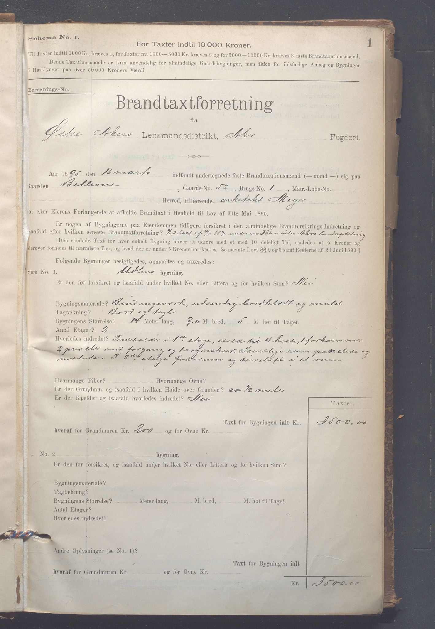 Lensmennene i Aker, OBA/A-10133/F/Fc/L0007: Branntakstprotokoll, 1895-1910, p. 1