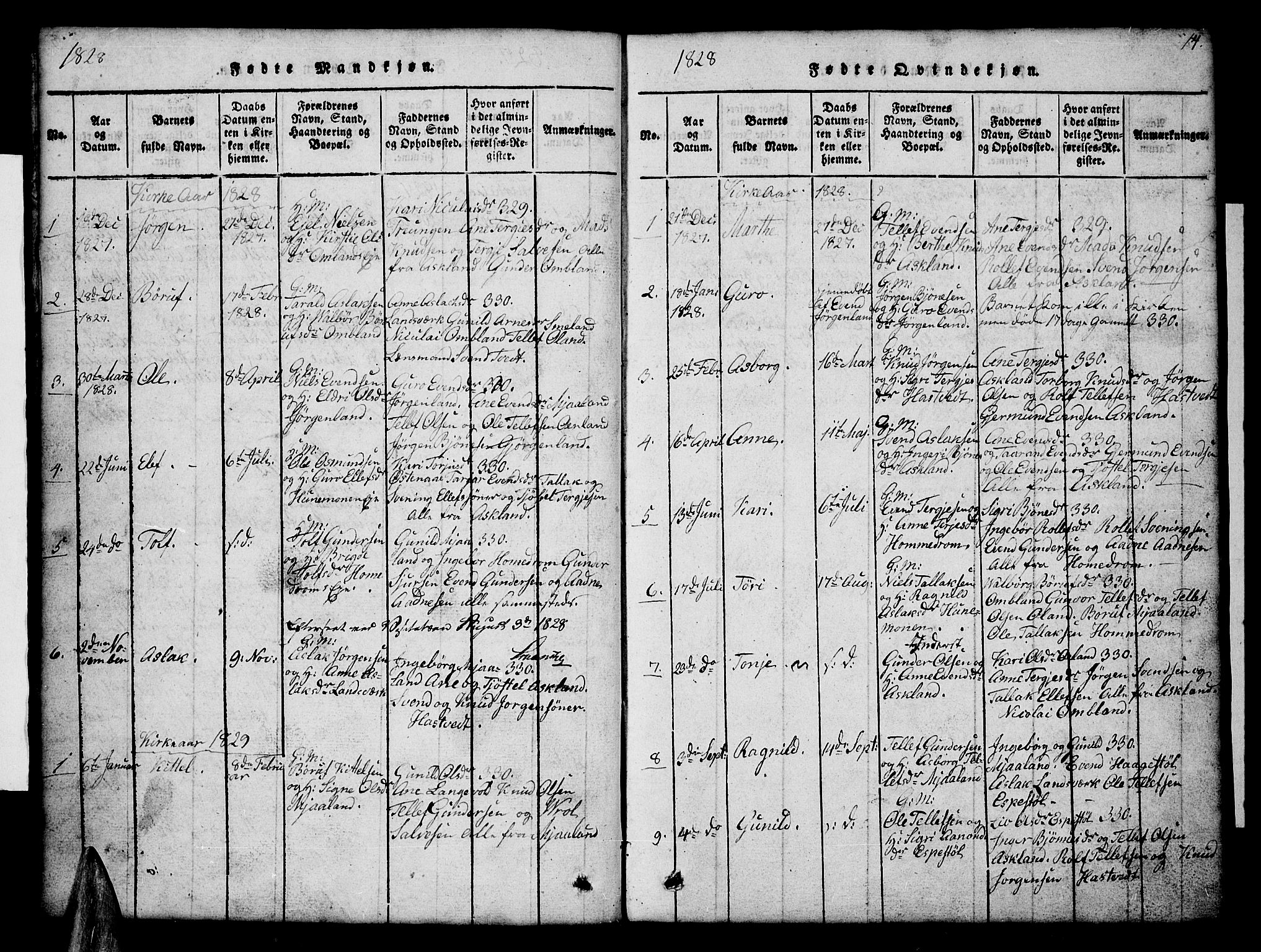 Åmli sokneprestkontor, AV/SAK-1111-0050/F/Fb/Fba/L0001: Parish register (copy) no. B 1, 1816-1890, p. 14