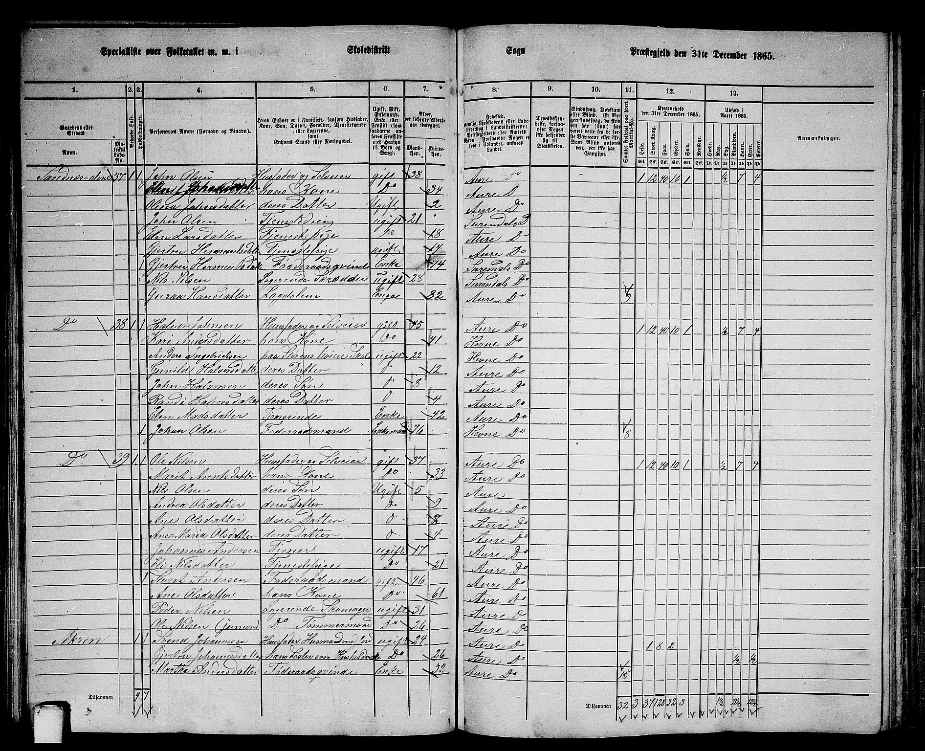 RA, 1865 census for Aure, 1865, p. 64