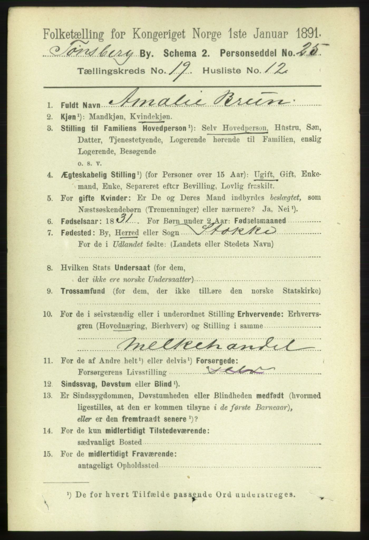 RA, 1891 census for 0705 Tønsberg, 1891, p. 5374