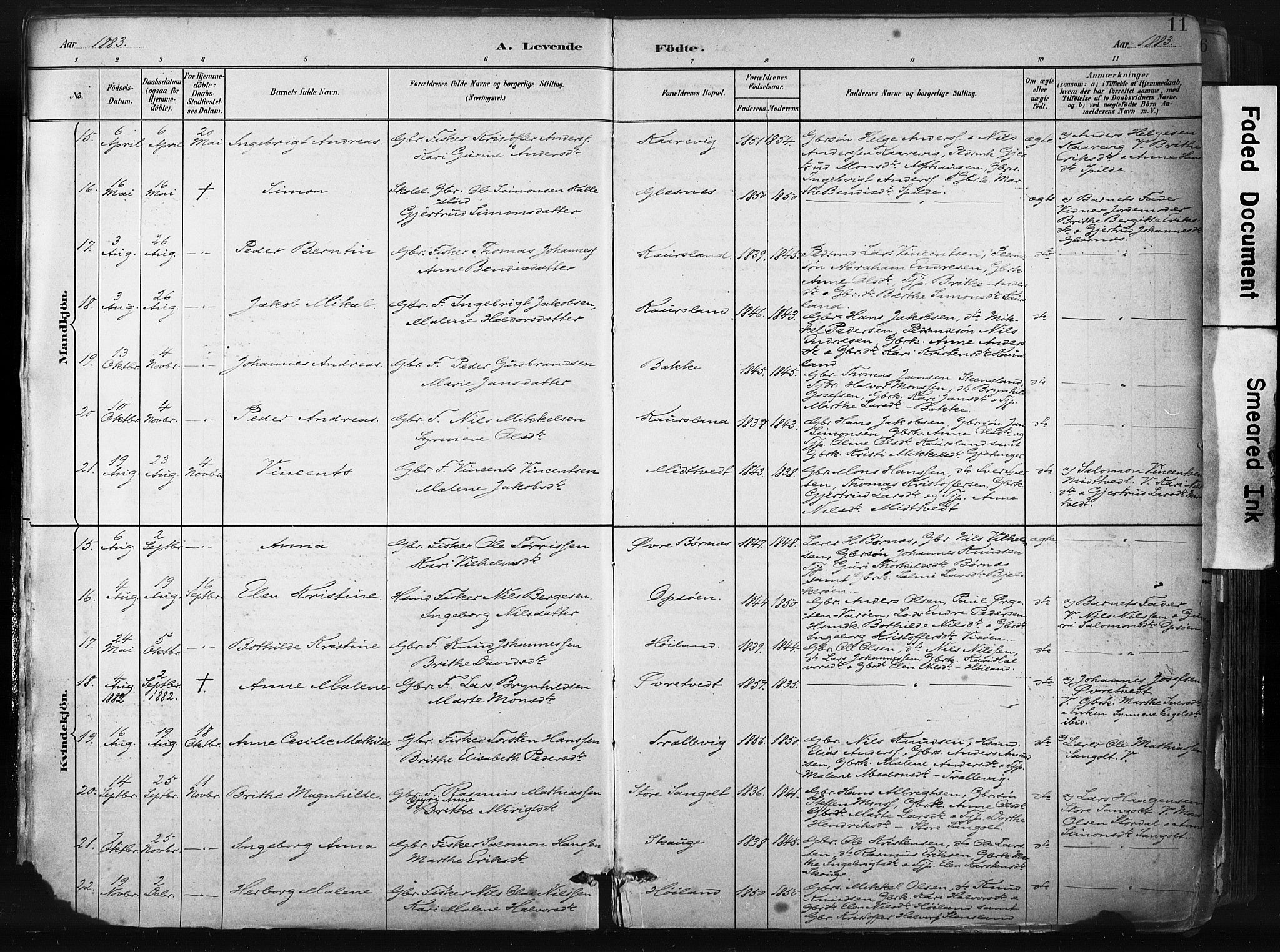 Sund sokneprestembete, AV/SAB-A-99930: Parish register (official) no. B 1, 1882-1907, p. 11