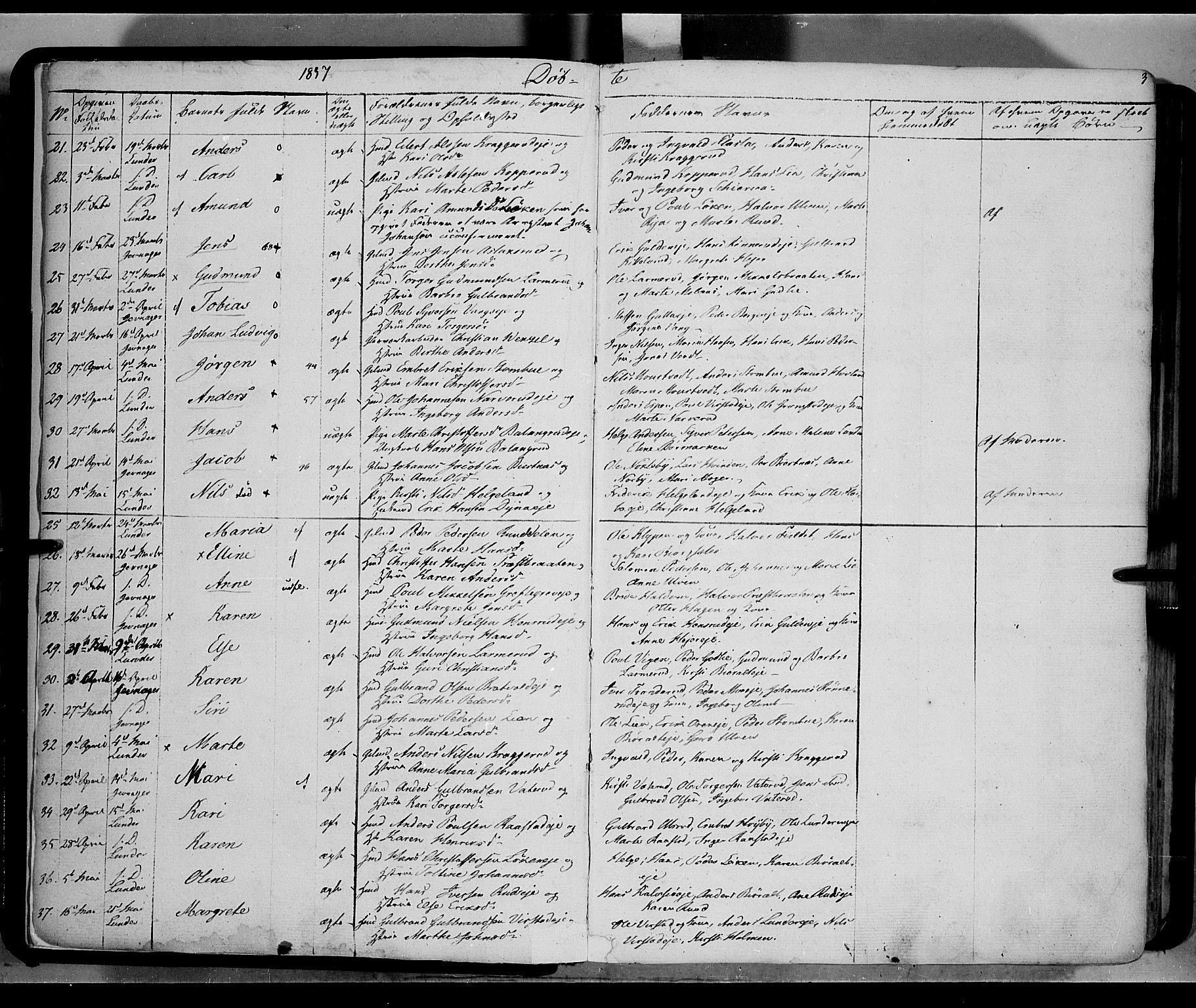 Jevnaker prestekontor, AV/SAH-PREST-116/H/Ha/Haa/L0006: Parish register (official) no. 6, 1837-1857, p. 3