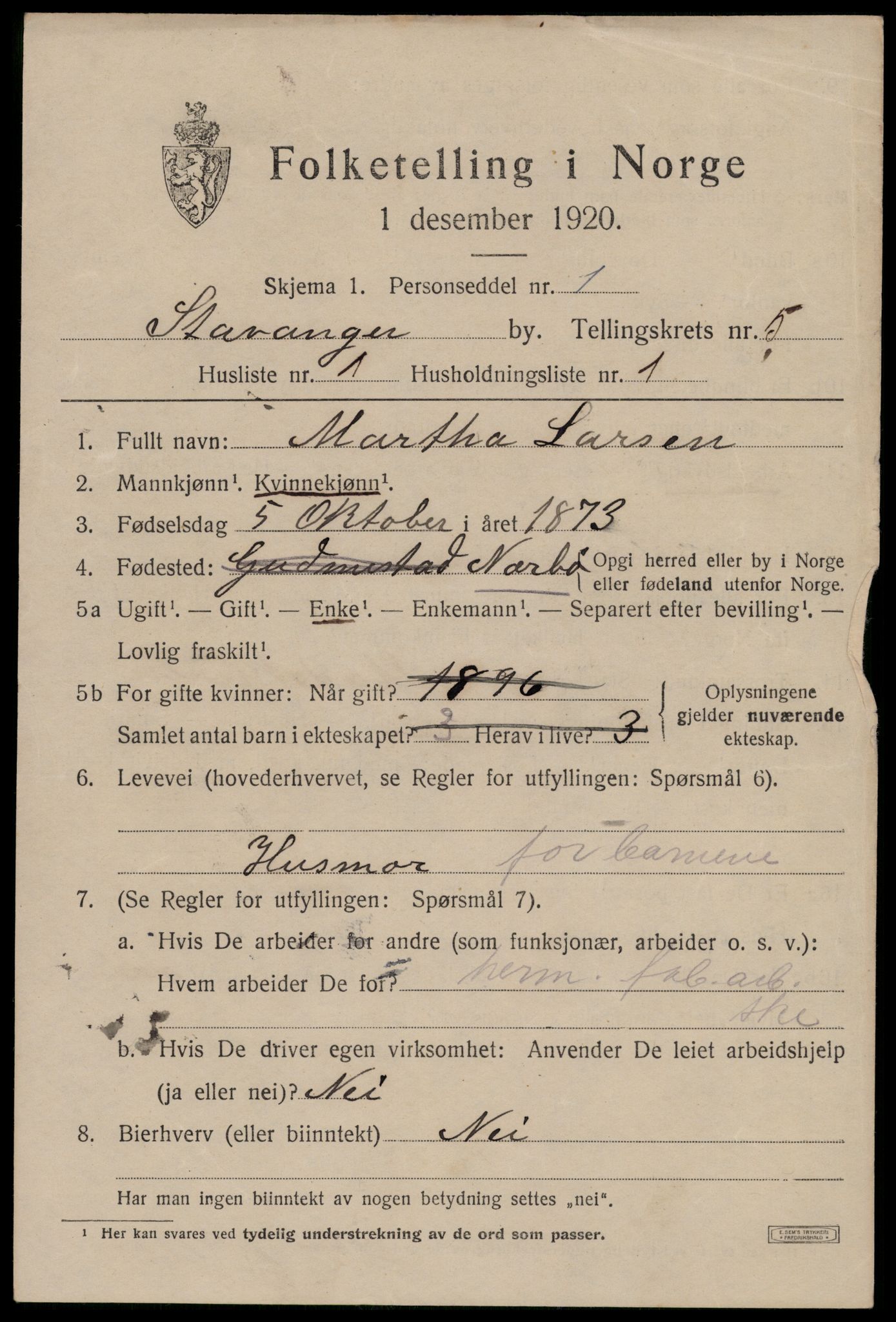 SAST, 1920 census for Stavanger, 1920, p. 39628