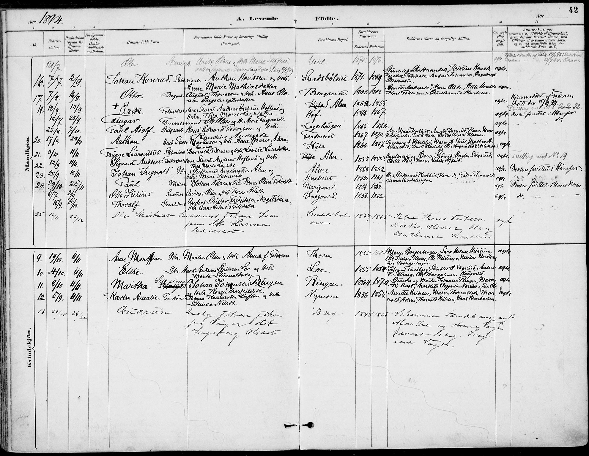 Haug kirkebøker, AV/SAKO-A-604/F/Fa/L0001: Parish register (official) no. 1, 1885-1917, p. 42