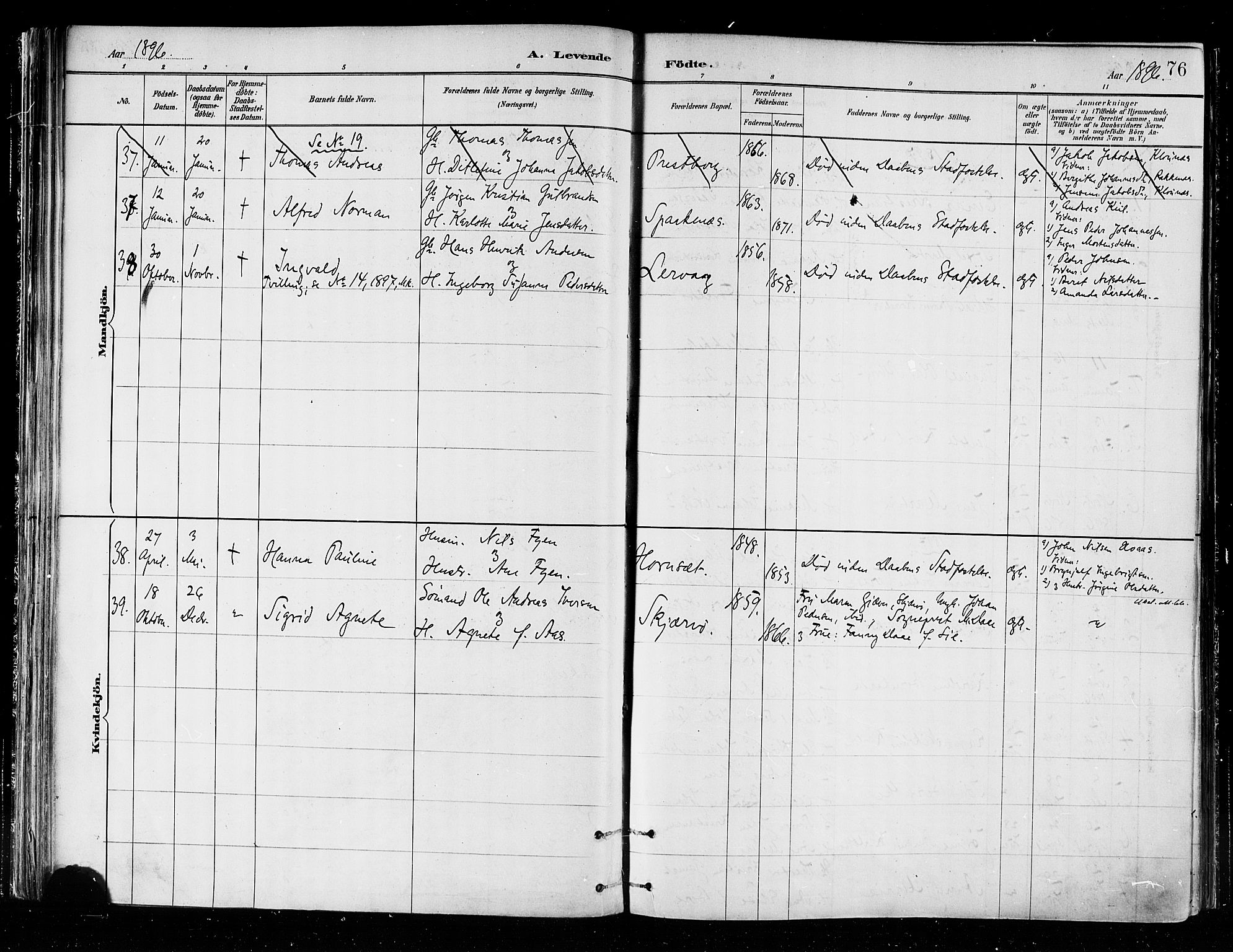 Skjervøy sokneprestkontor, SATØ/S-1300/H/Ha/Haa/L0010kirke: Parish register (official) no. 10, 1887-1898, p. 76