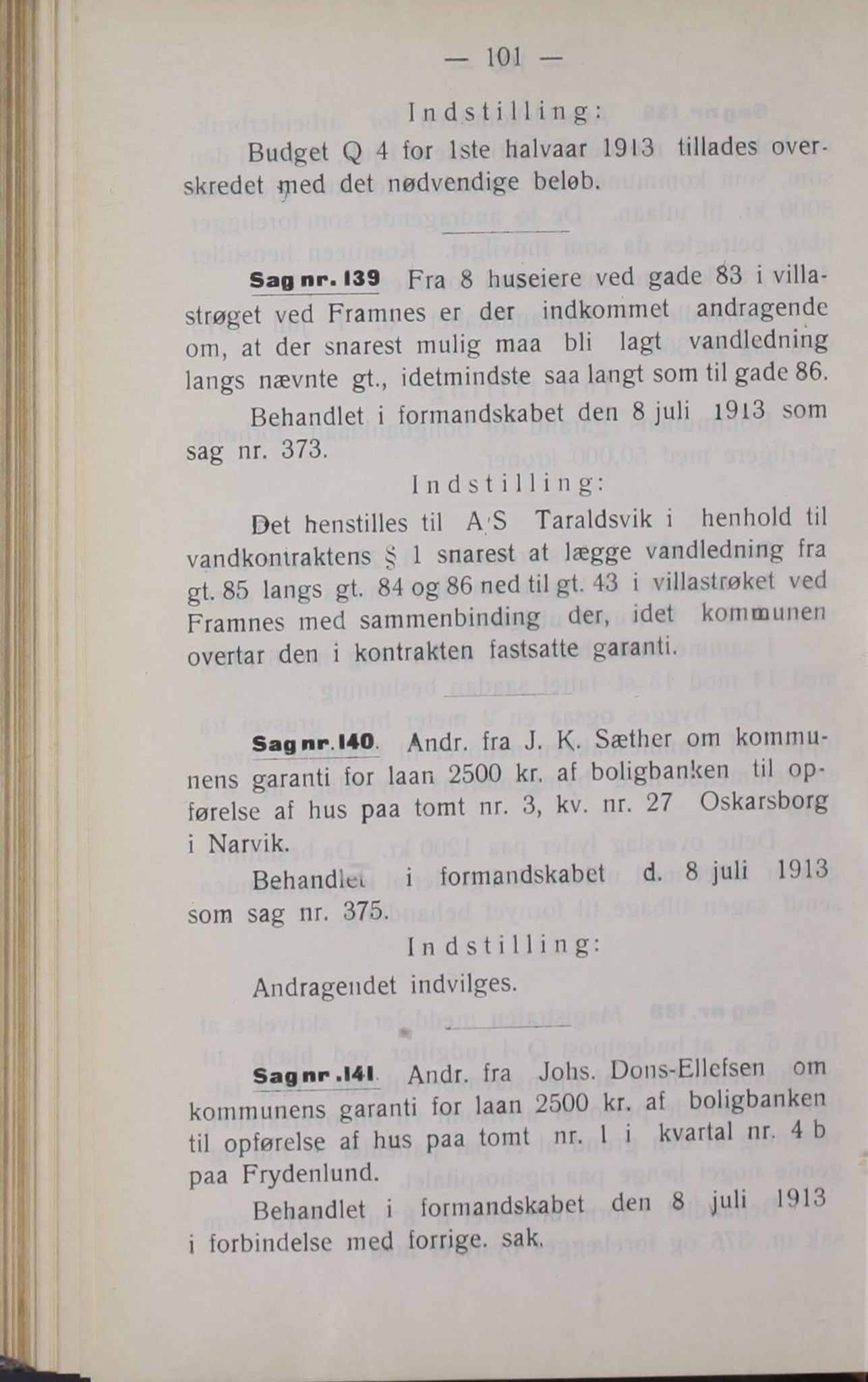 Narvik kommune. Formannskap , AIN/K-18050.150/A/Ab/L0003: Møtebok, 1913