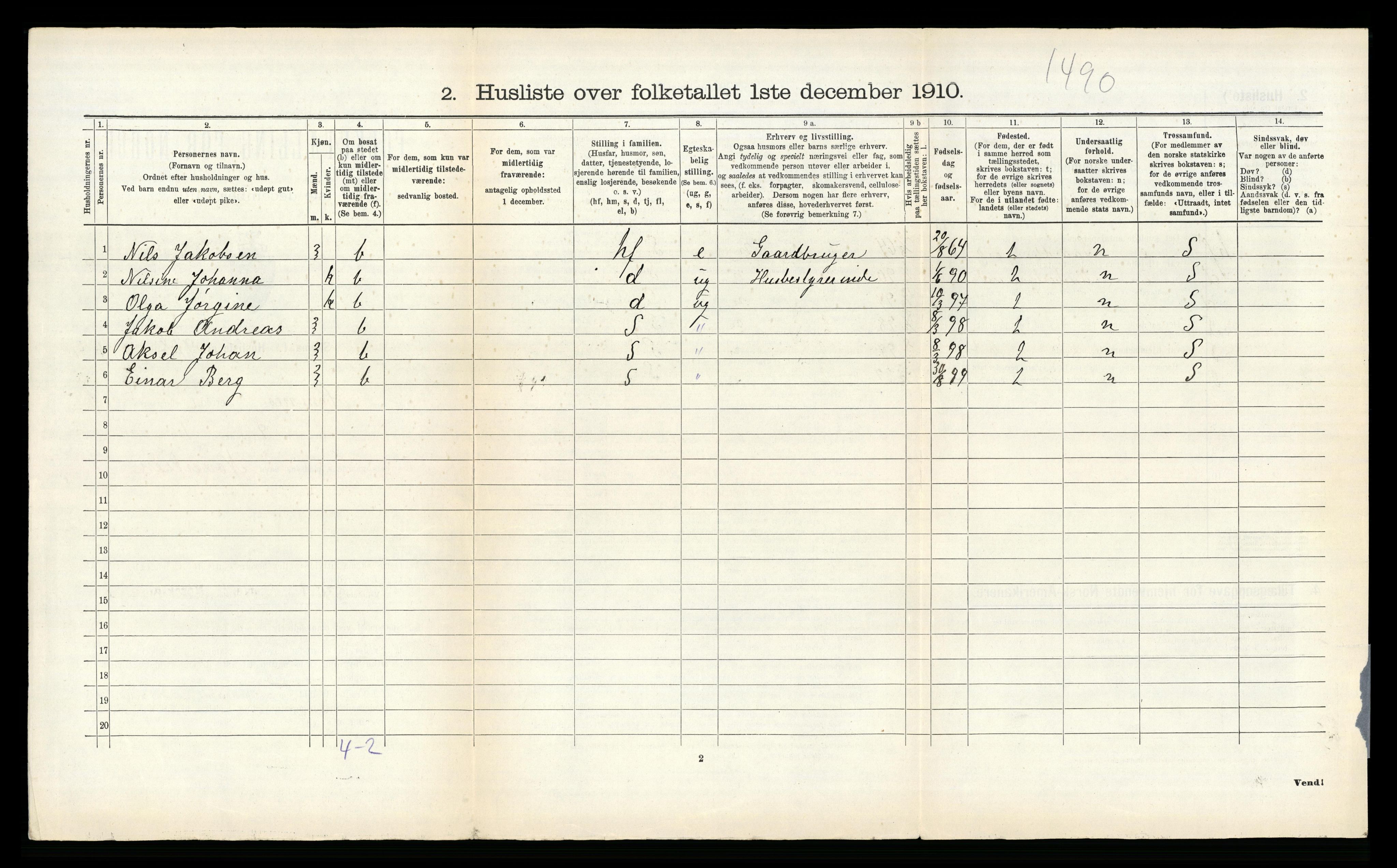 RA, 1910 census for Hemnes, 1910, p. 621