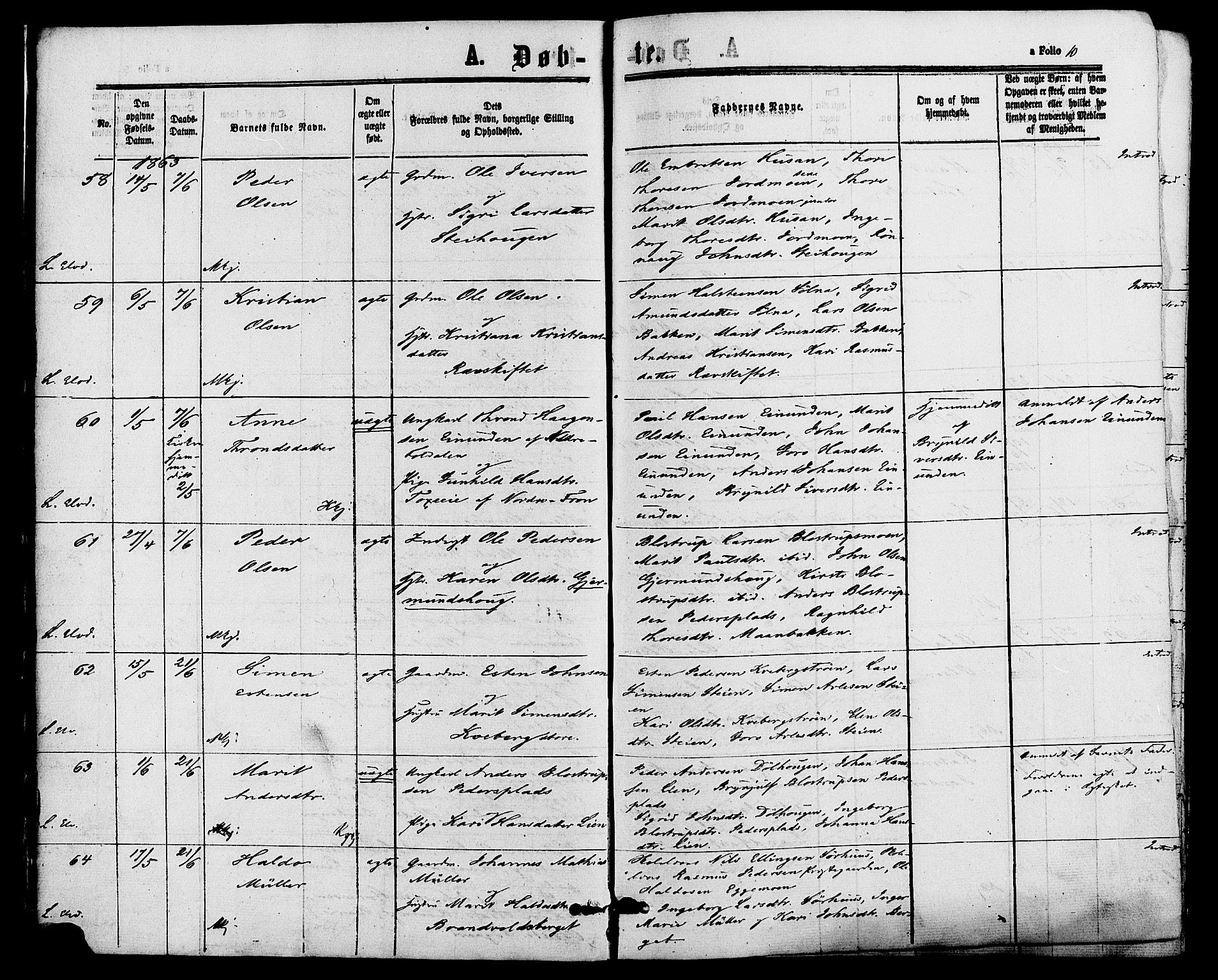 Alvdal prestekontor, AV/SAH-PREST-060/H/Ha/Haa/L0001: Parish register (official) no. 1, 1863-1882, p. 10