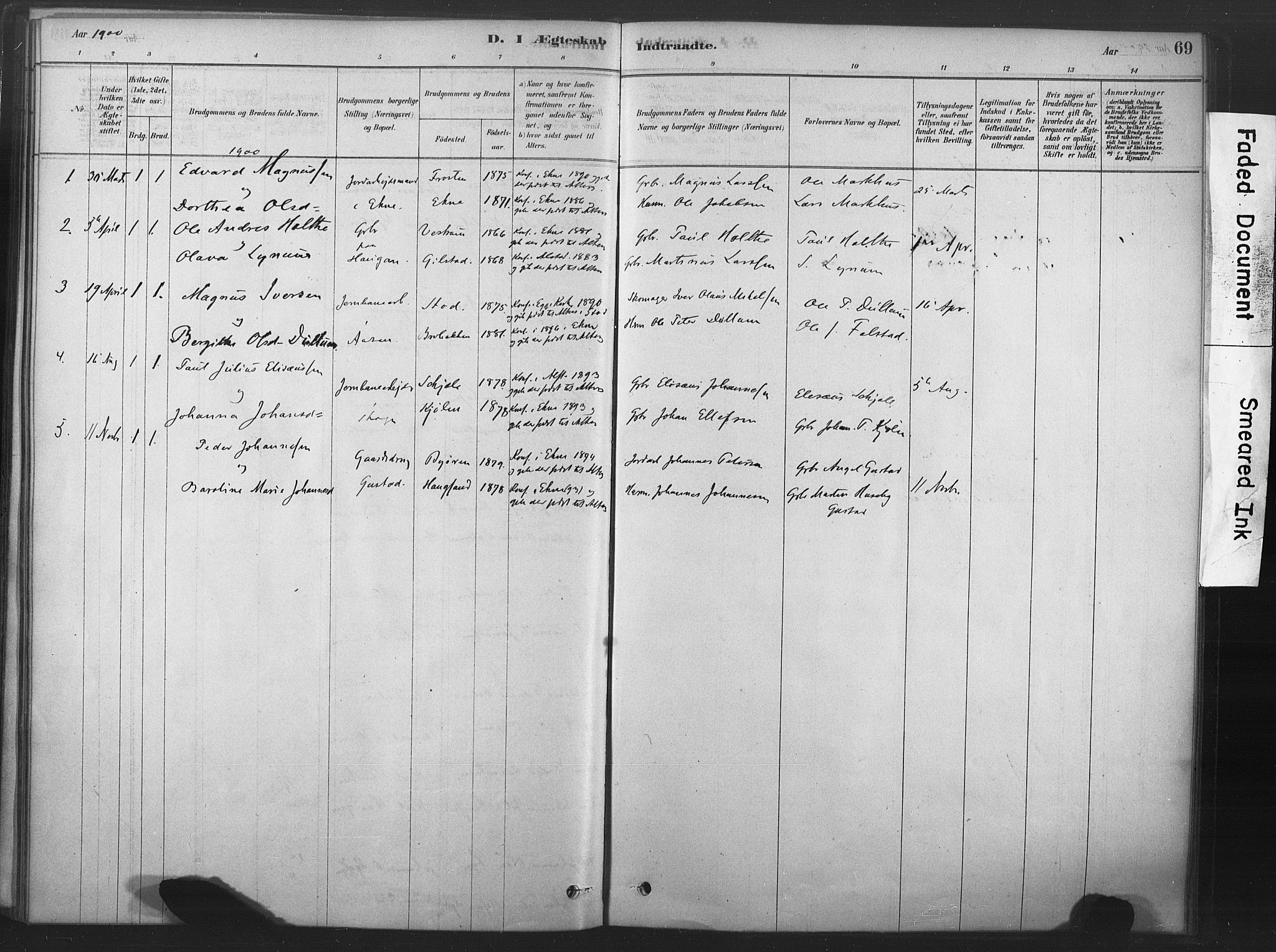 Ministerialprotokoller, klokkerbøker og fødselsregistre - Nord-Trøndelag, SAT/A-1458/719/L0178: Parish register (official) no. 719A01, 1878-1900, p. 69