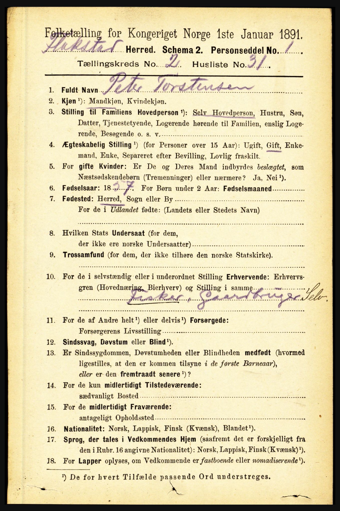 RA, 1891 census for 1859 Flakstad, 1891, p. 861