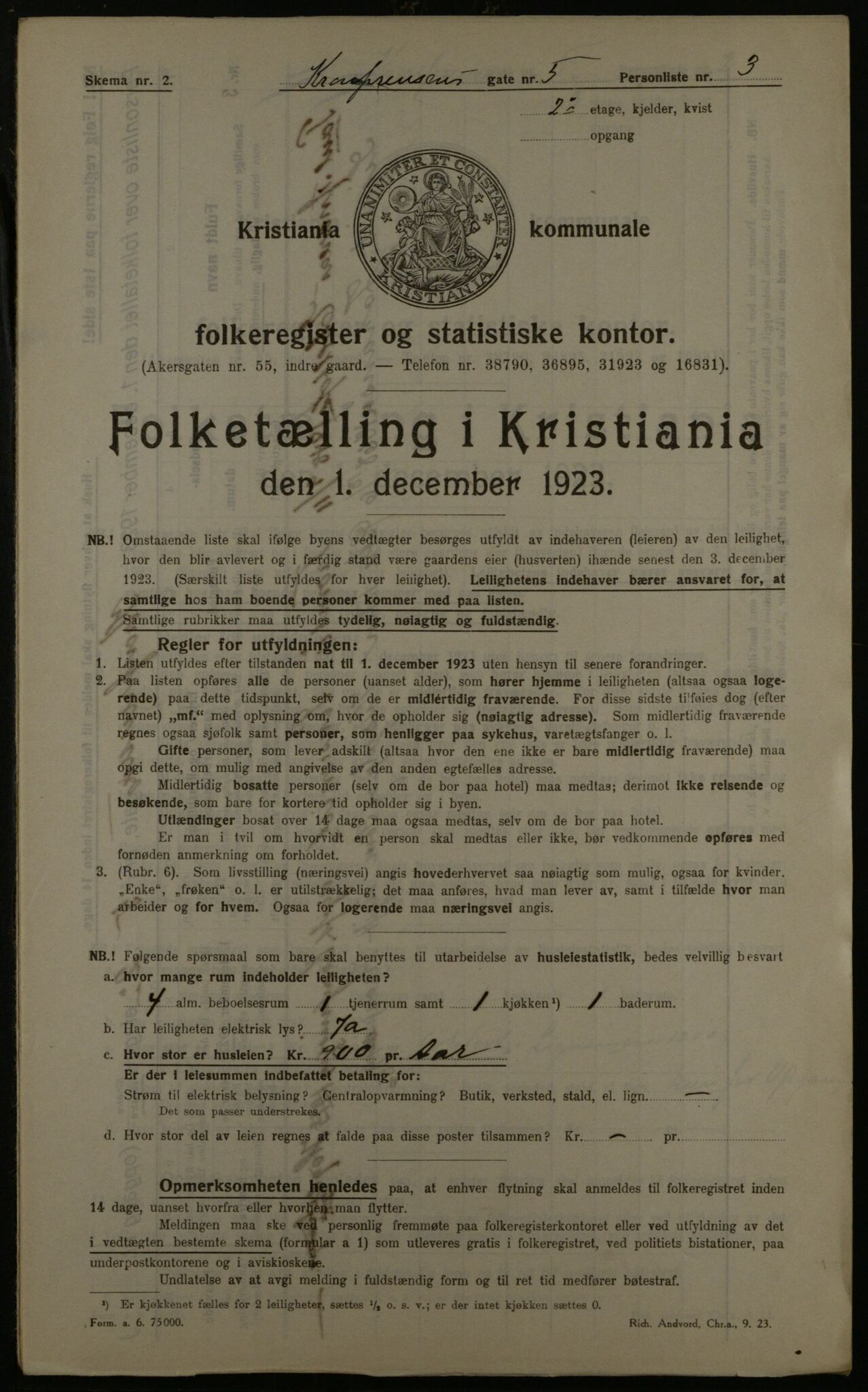 OBA, Municipal Census 1923 for Kristiania, 1923, p. 61173