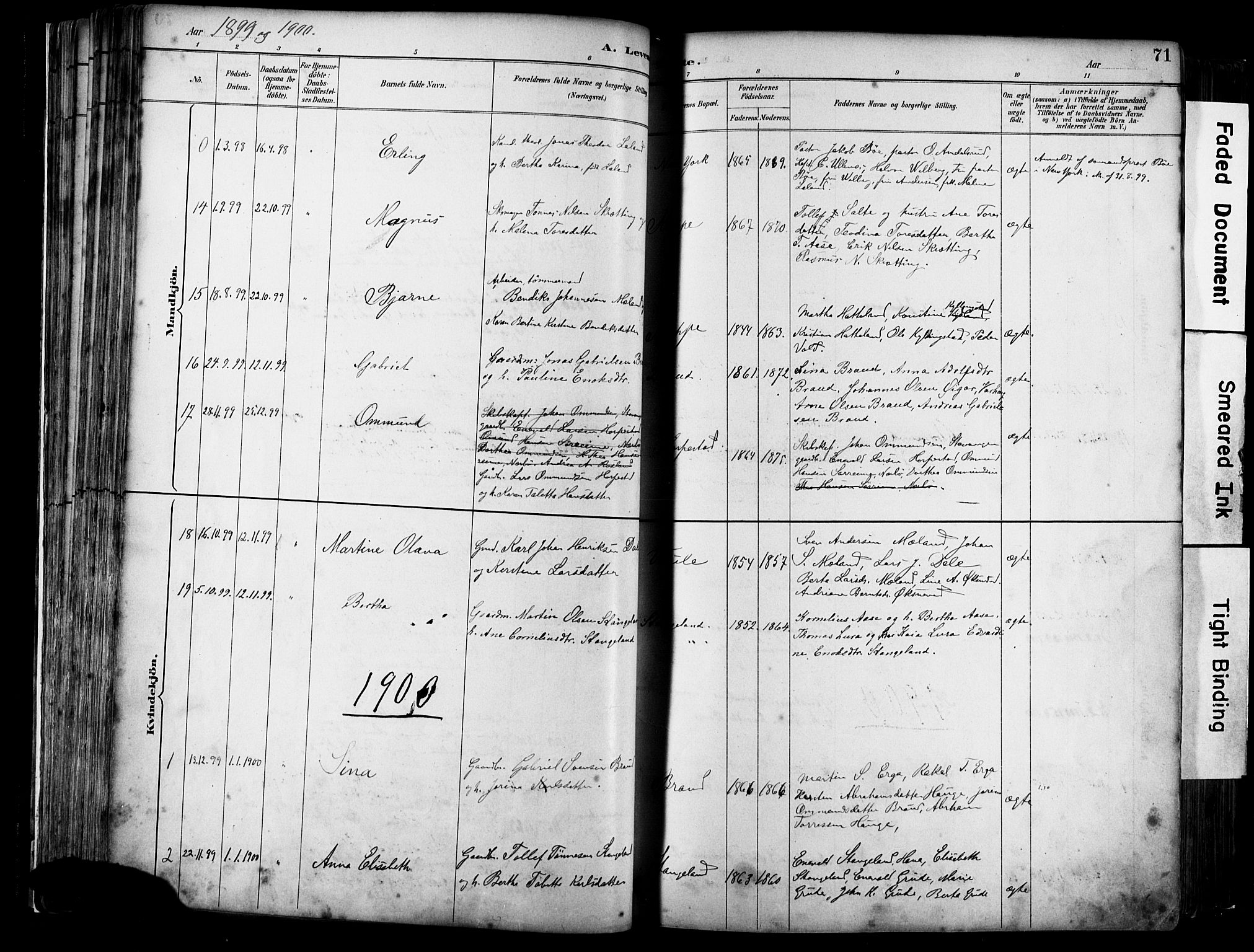 Klepp sokneprestkontor, SAST/A-101803/001/3/30BA/L0009: Parish register (official) no. A 7, 1886-1915, p. 71