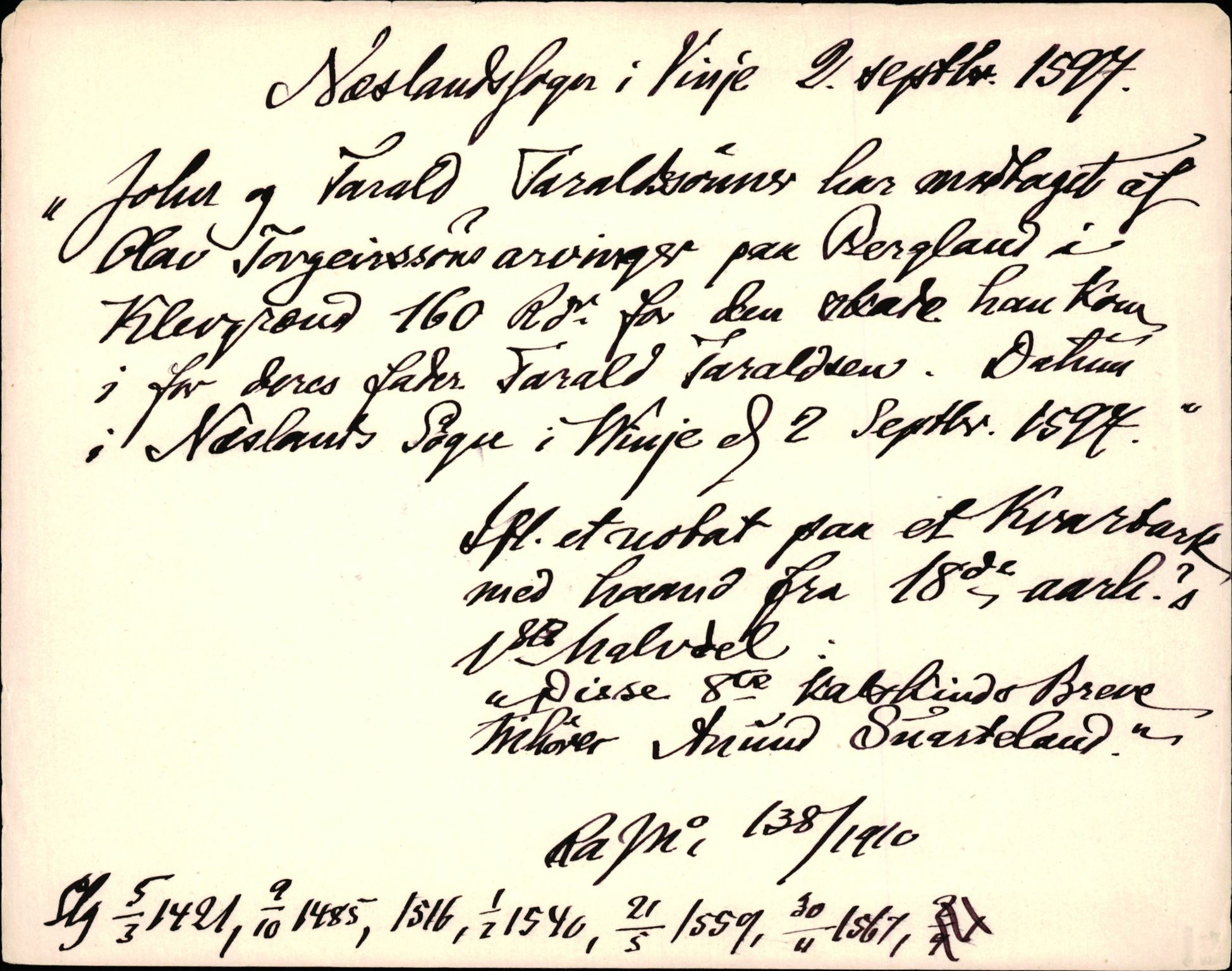 Riksarkivets diplomsamling, AV/RA-EA-5965/F35/F35d/L0002: Innlånte diplomer, seddelregister, 1592-1620, p. 179