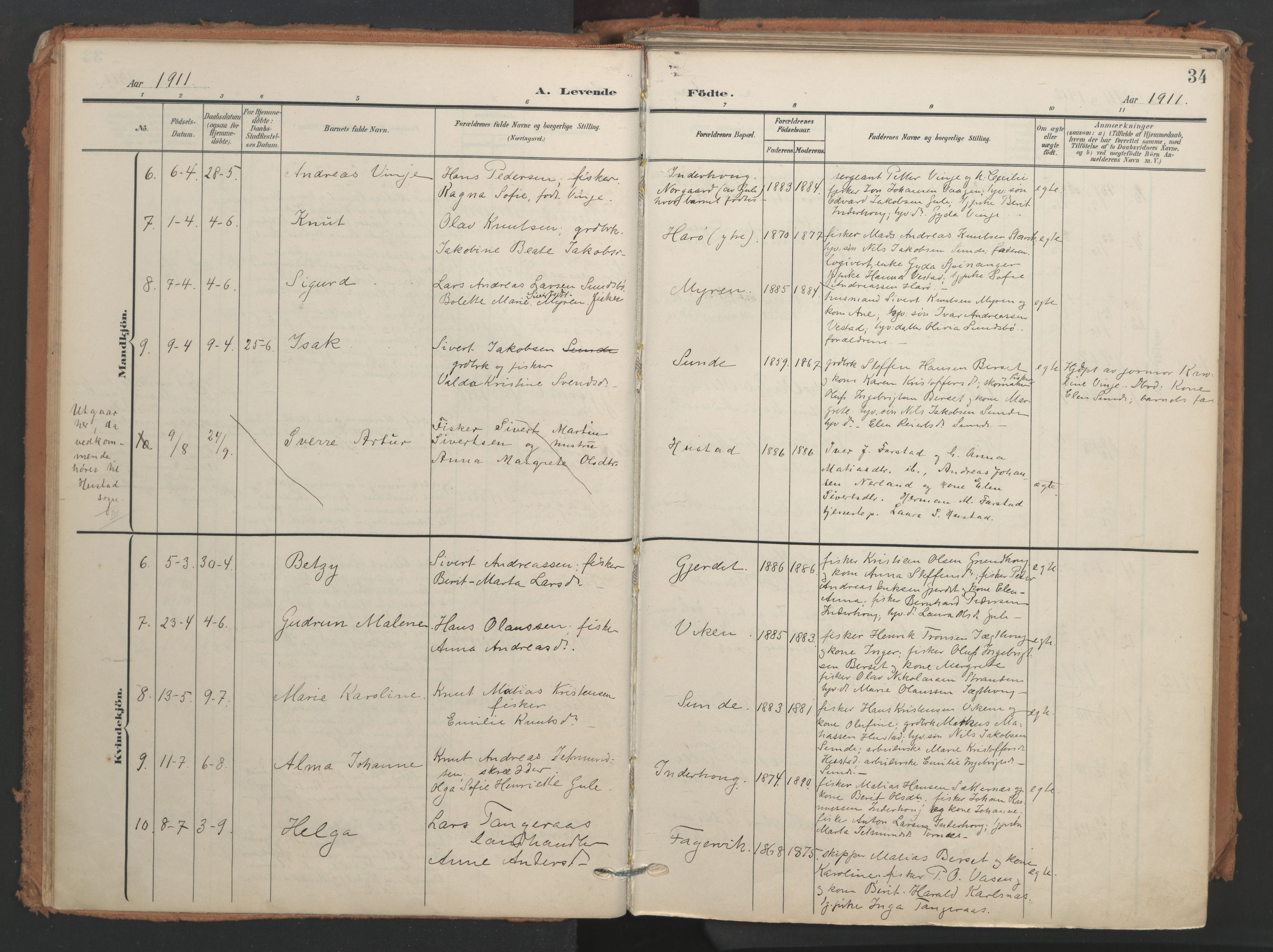 Ministerialprotokoller, klokkerbøker og fødselsregistre - Møre og Romsdal, AV/SAT-A-1454/566/L0771: Parish register (official) no. 566A10, 1904-1929, p. 34