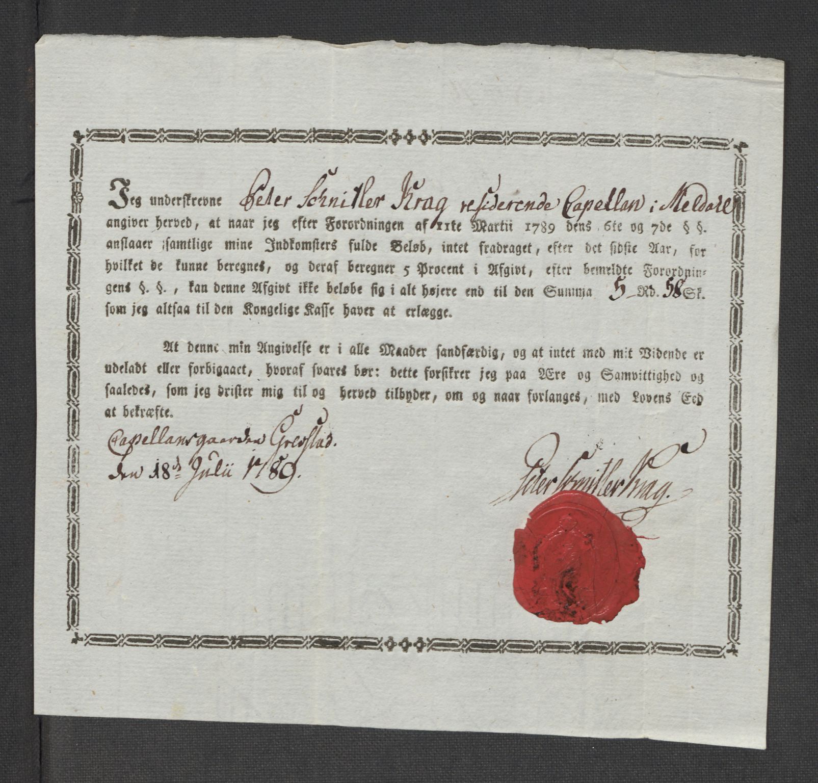 Rentekammeret inntil 1814, Reviderte regnskaper, Mindre regnskaper, AV/RA-EA-4068/Rf/Rfe/L0032: Numedal og Sandsvær fogderi, Orkdal og Gauldal fogderi, 1789, p. 216