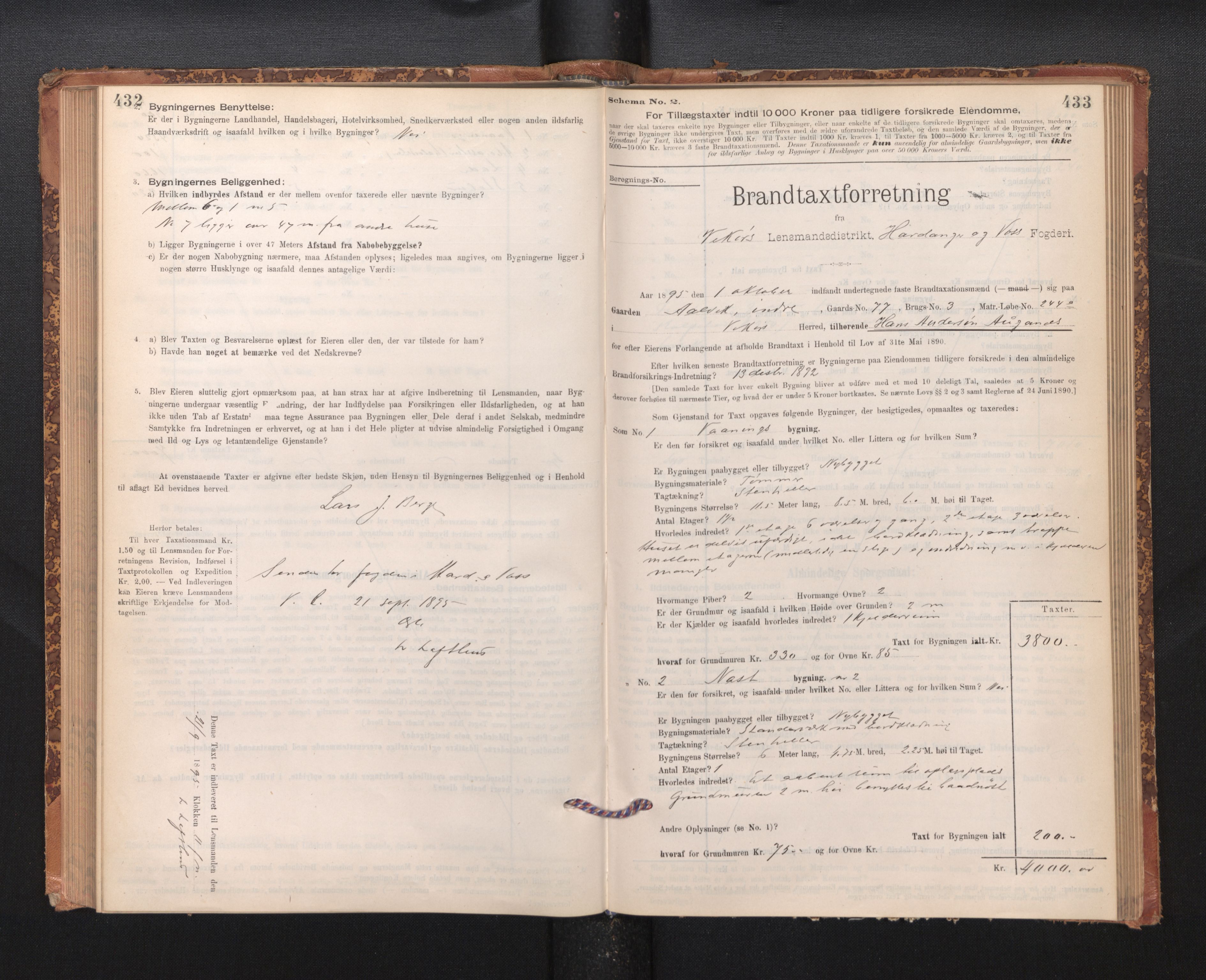 Lensmannen i Kvam, SAB/A-33201/0012/L0005: Branntakstprotokoll, skjematakst, 1894-1913, p. 432-433
