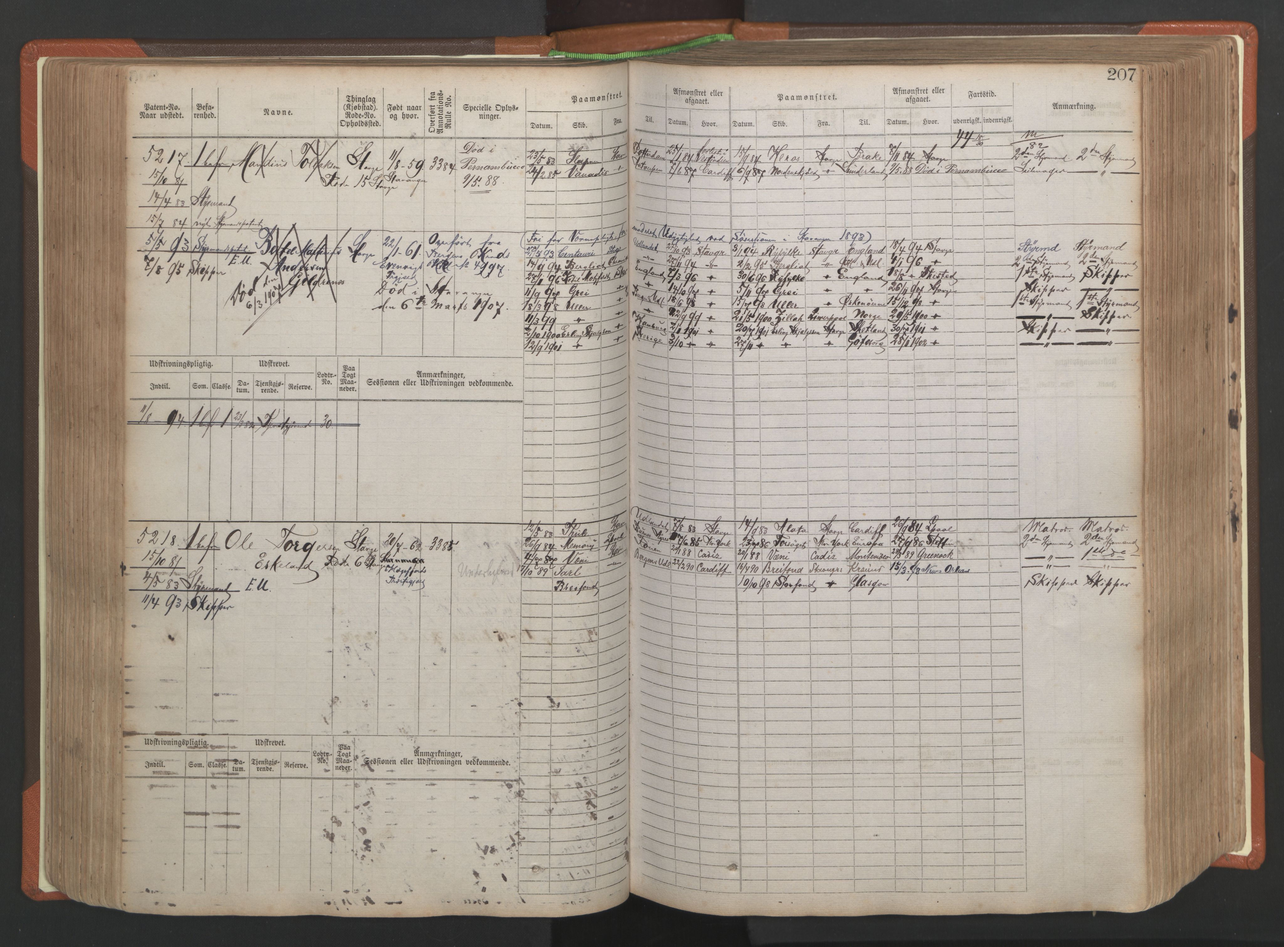 Stavanger sjømannskontor, AV/SAST-A-102006/F/Fb/Fbb/L0009: Sjøfartshovedrulle, patentnr. 4805-6006, 1879-1887, p. 213