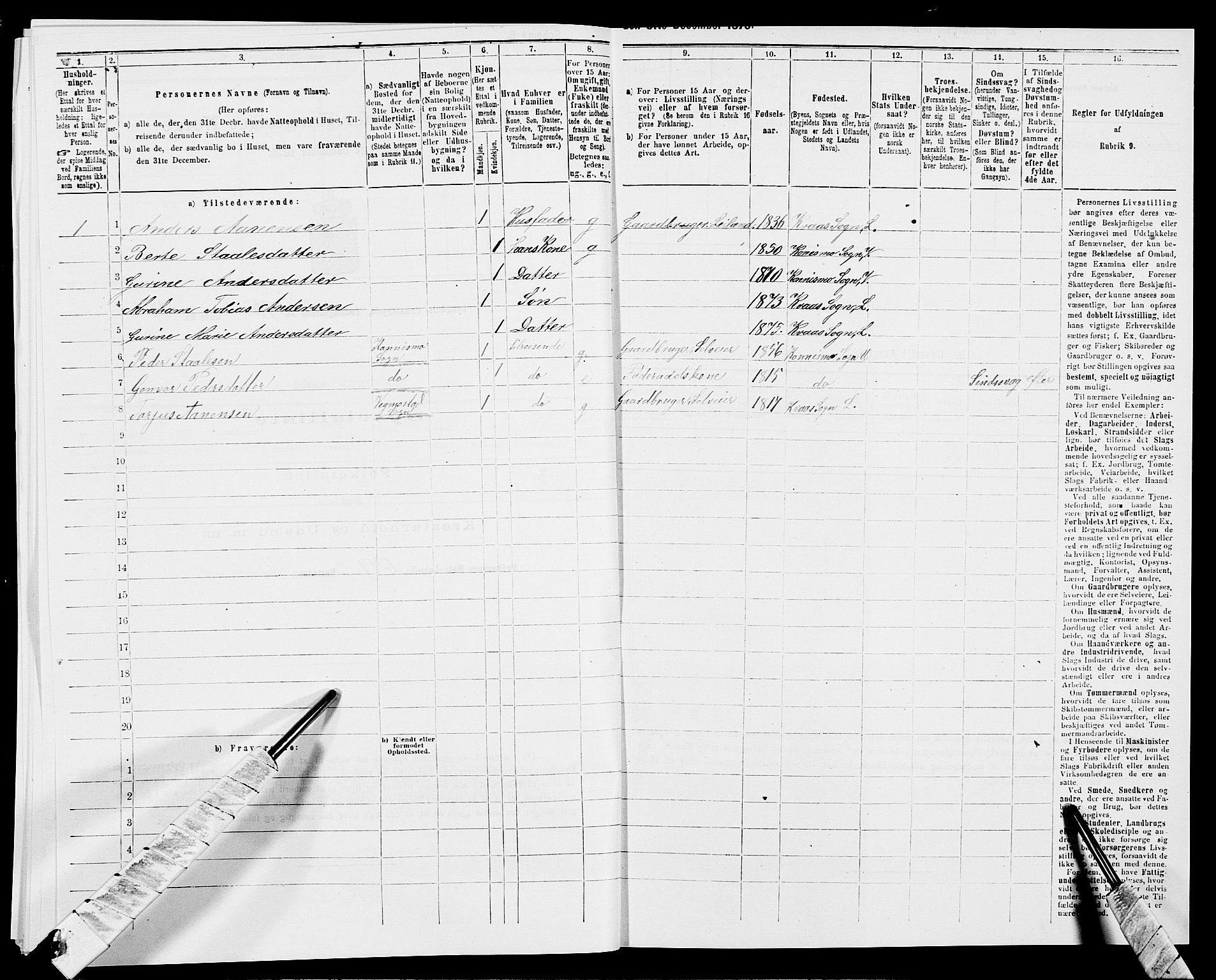 SAK, 1875 census for 1032P Lyngdal, 1875, p. 2012