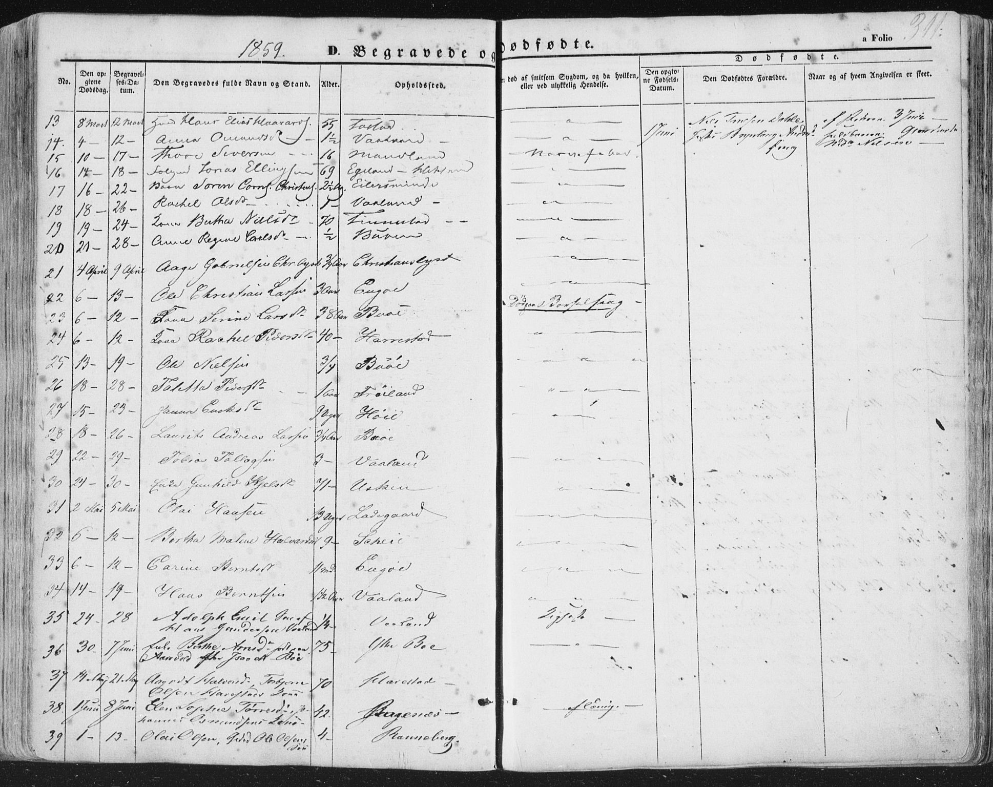 Hetland sokneprestkontor, AV/SAST-A-101826/30/30BA/L0002: Parish register (official) no. A 2, 1849-1869, p. 311