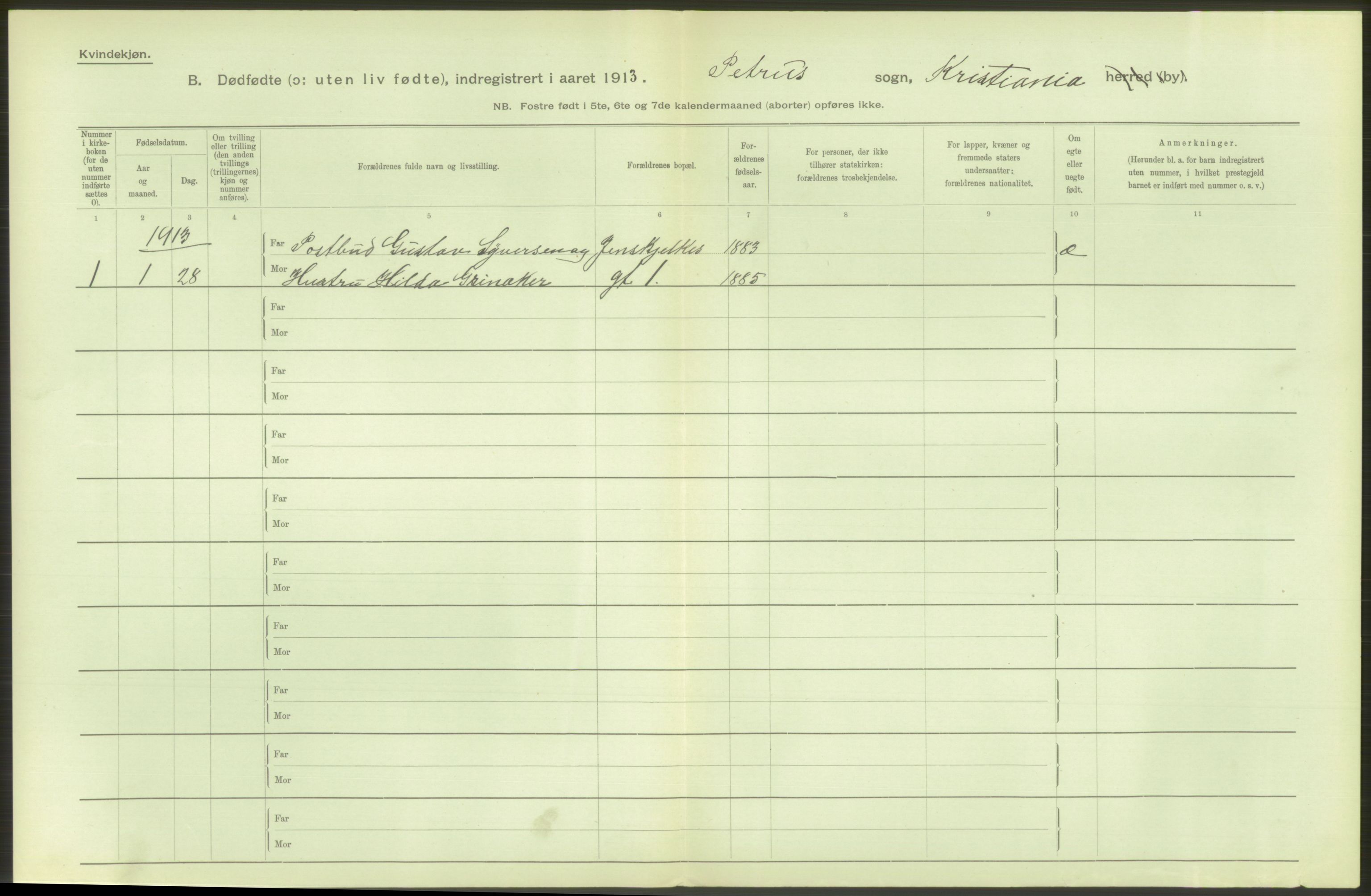 Statistisk sentralbyrå, Sosiodemografiske emner, Befolkning, RA/S-2228/D/Df/Dfb/Dfbc/L0010: Kristiania: Døde, dødfødte., 1913, p. 142