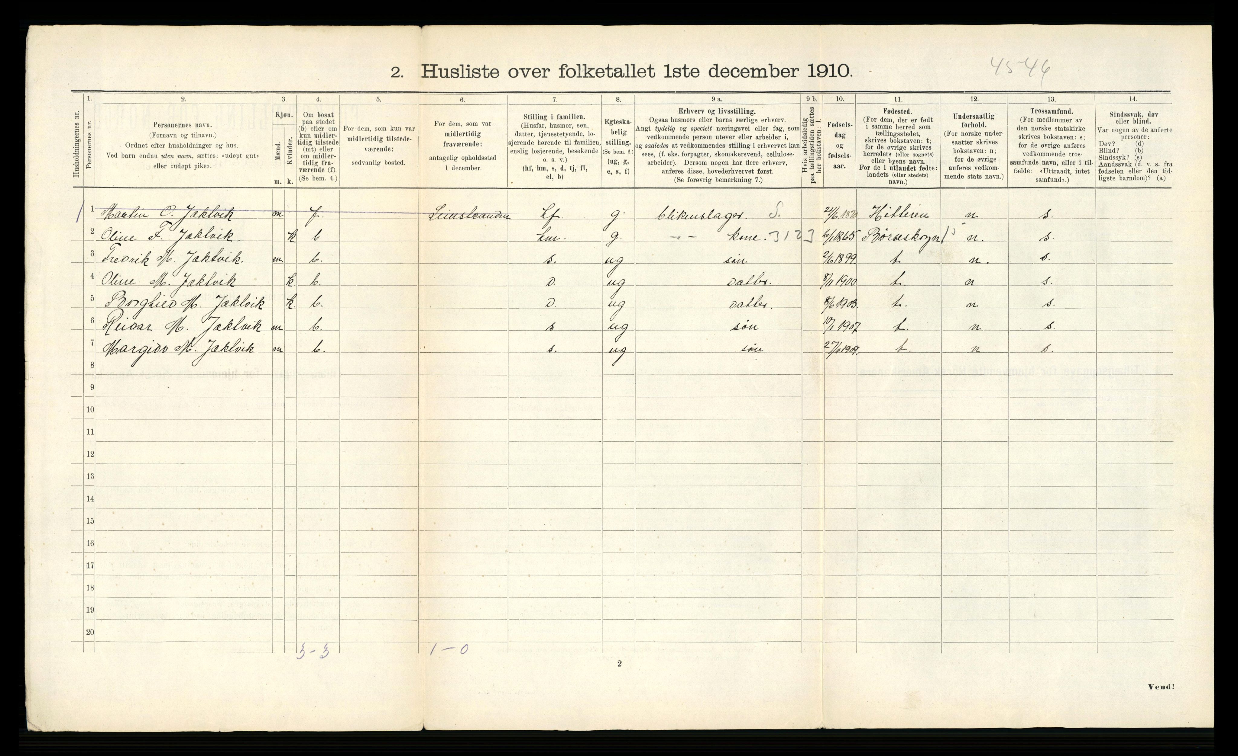 RA, 1910 census for Buvik, 1910, p. 18