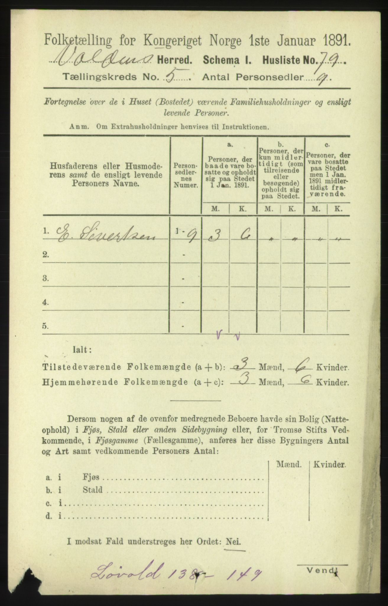 RA, 1891 census for 1519 Volda, 1891, p. 2291