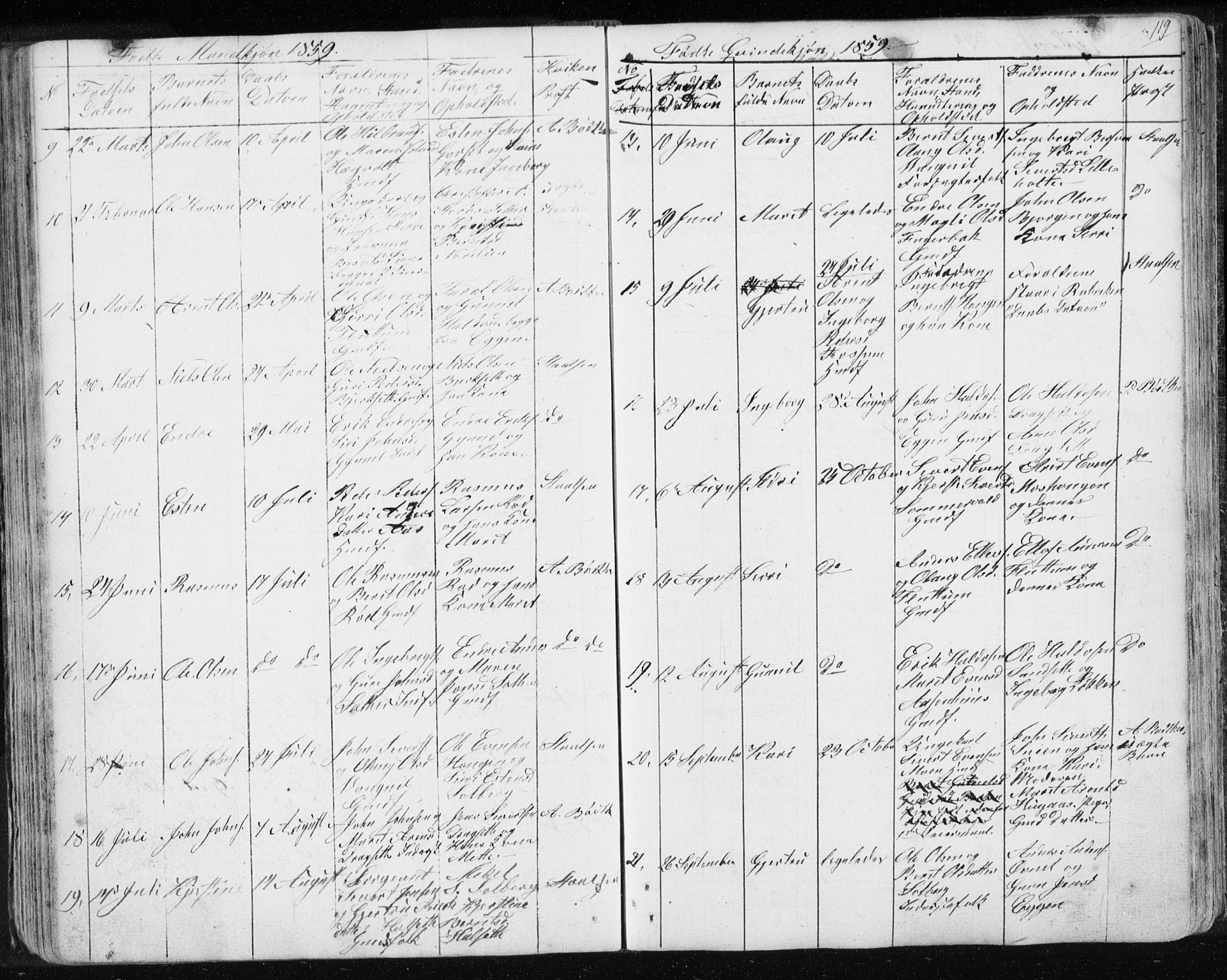 Ministerialprotokoller, klokkerbøker og fødselsregistre - Sør-Trøndelag, SAT/A-1456/689/L1043: Parish register (copy) no. 689C02, 1816-1892, p. 119
