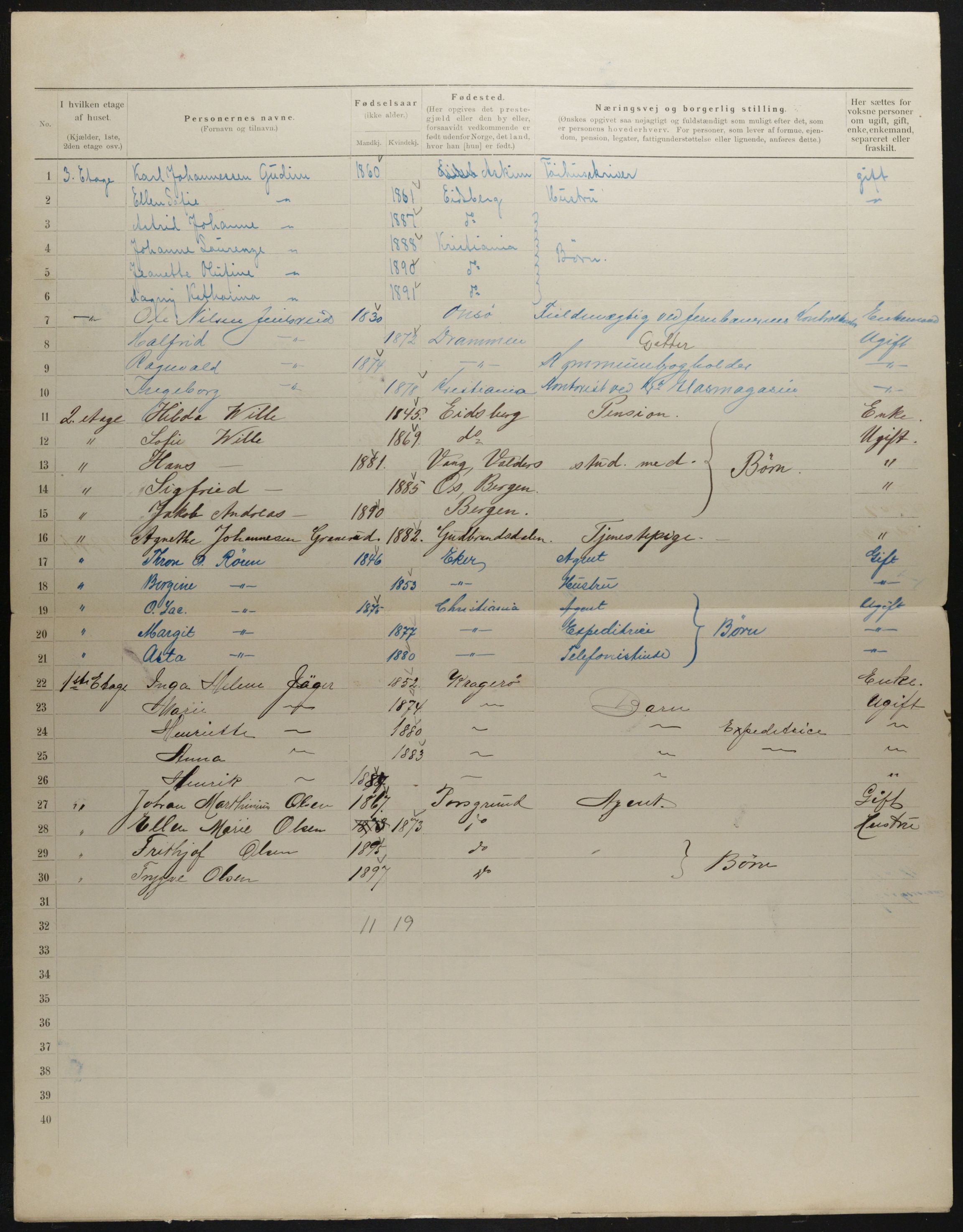 OBA, Municipal Census 1901 for Kristiania, 1901, p. 3111