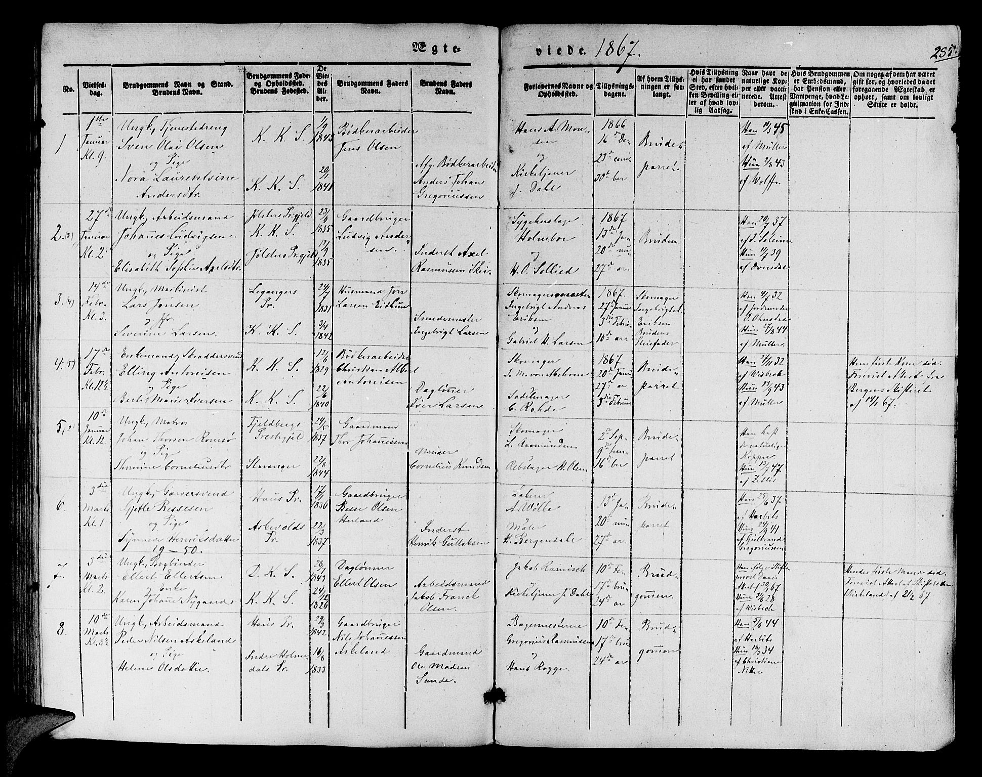 Korskirken sokneprestembete, AV/SAB-A-76101/H/Hab: Parish register (copy) no. D 1, 1840-1867, p. 285