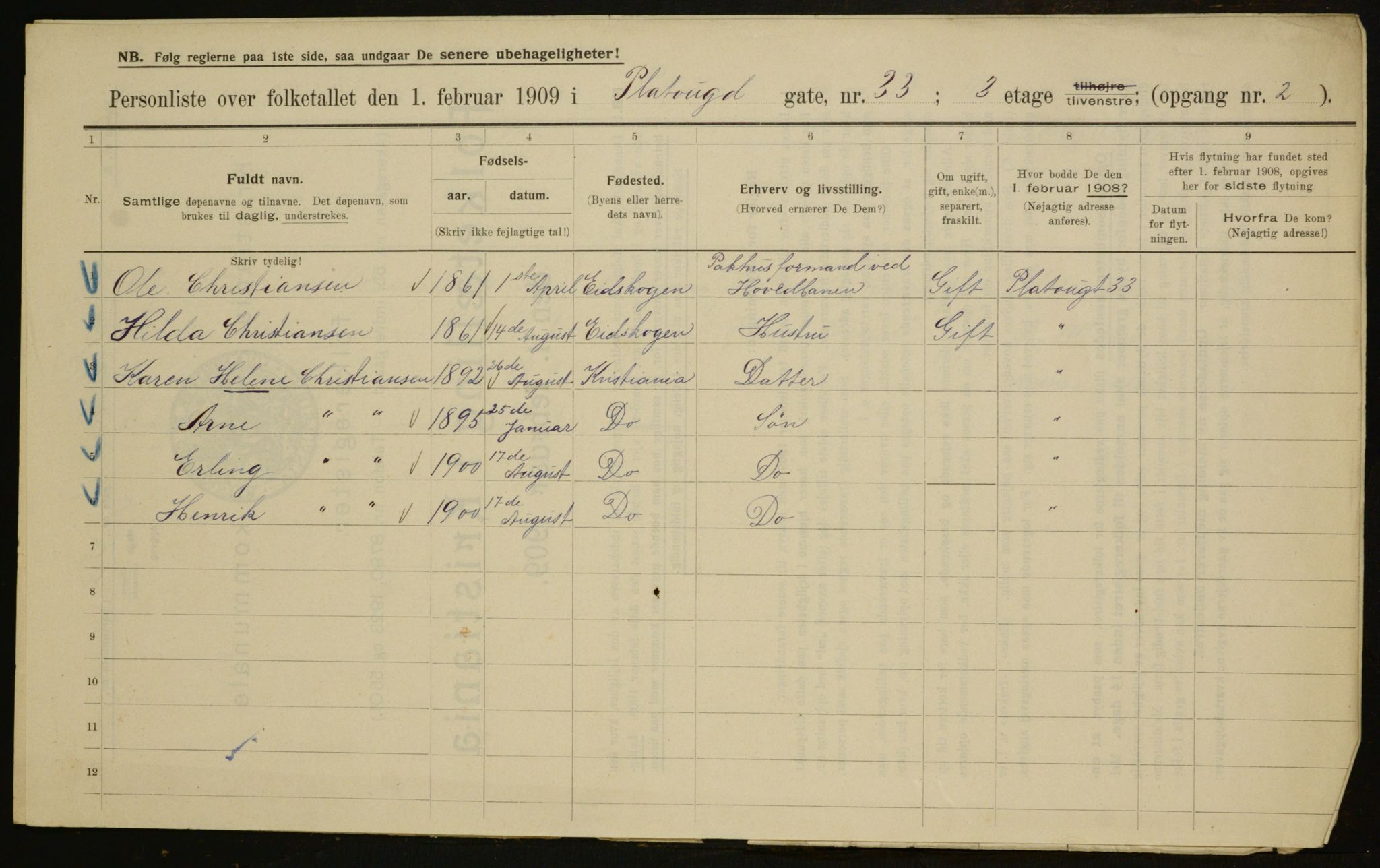 OBA, Municipal Census 1909 for Kristiania, 1909, p. 73220