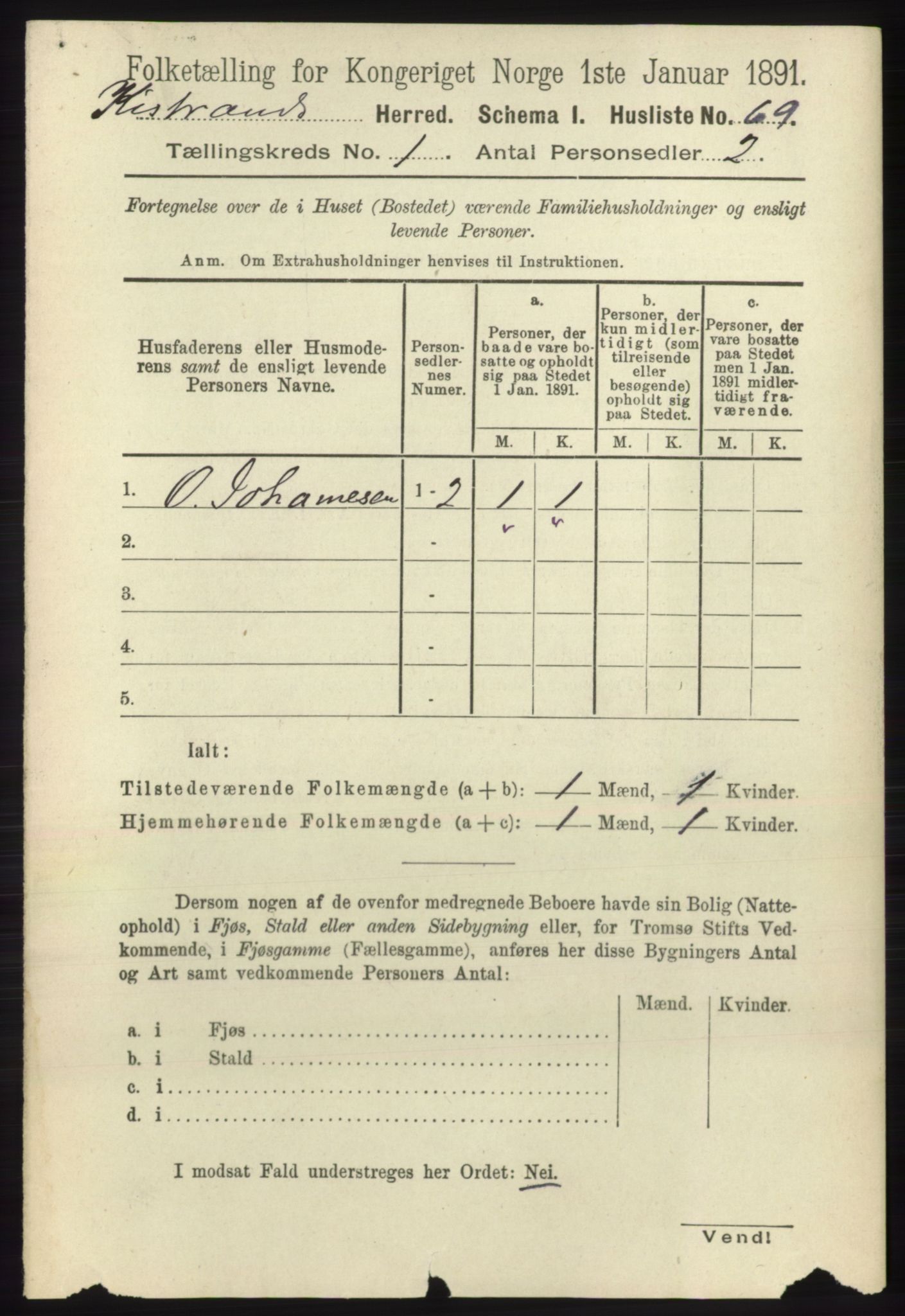 RA, 1891 census for 2020 Kistrand, 1891, p. 82