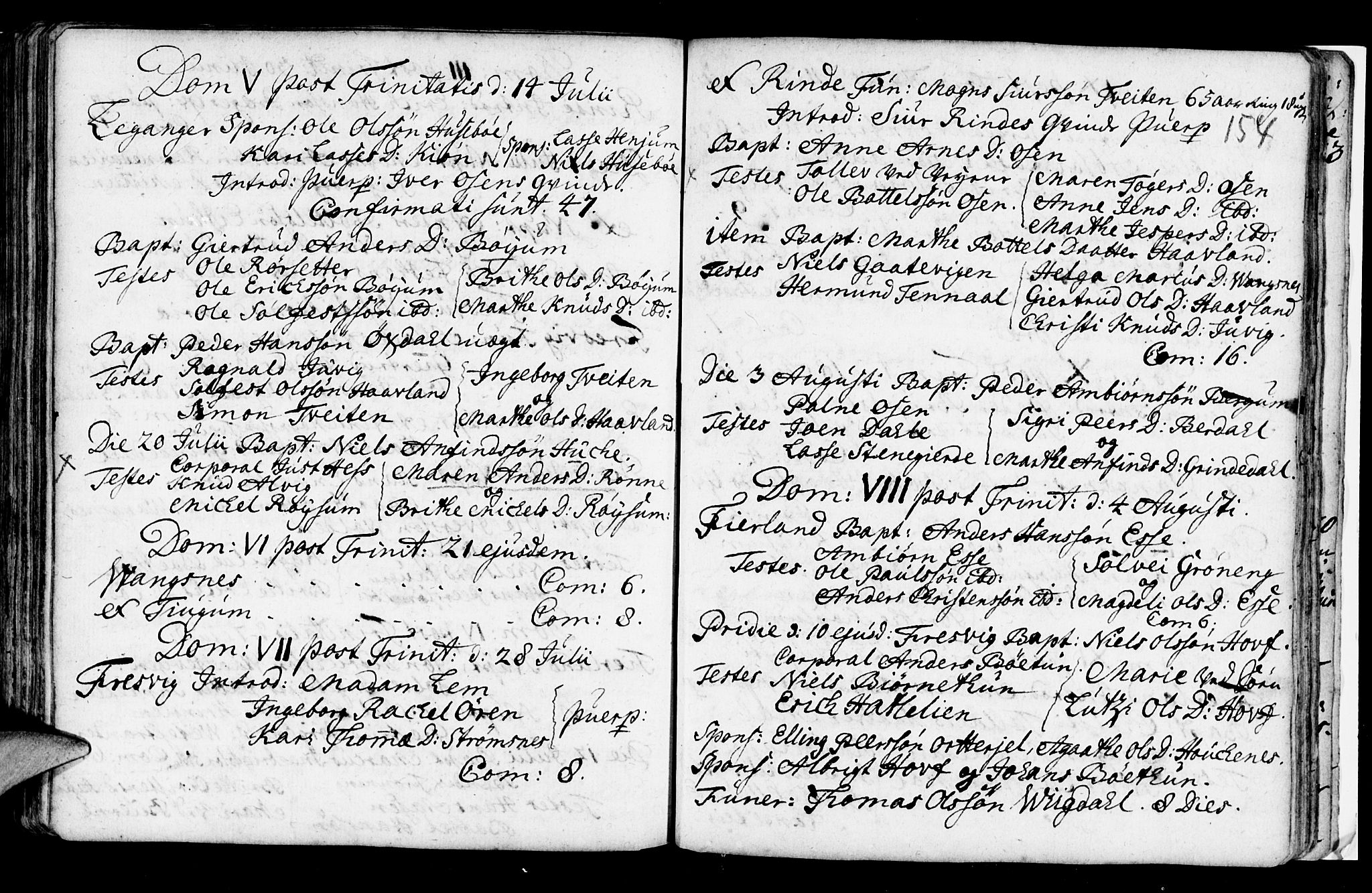 Leikanger sokneprestembete, SAB/A-81001: Parish register (official) no. A 2, 1735-1756, p. 154