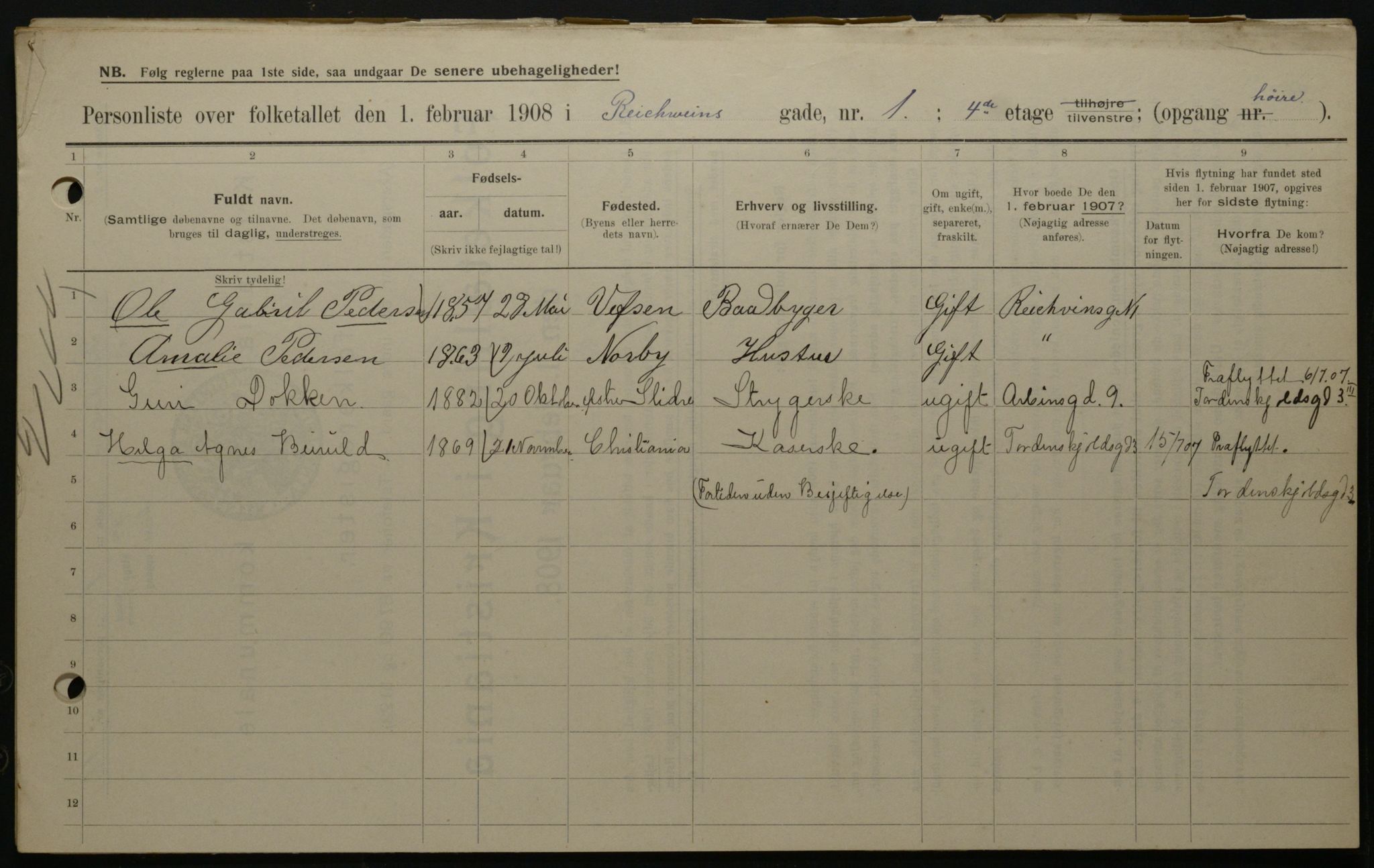 OBA, Municipal Census 1908 for Kristiania, 1908, p. 74276