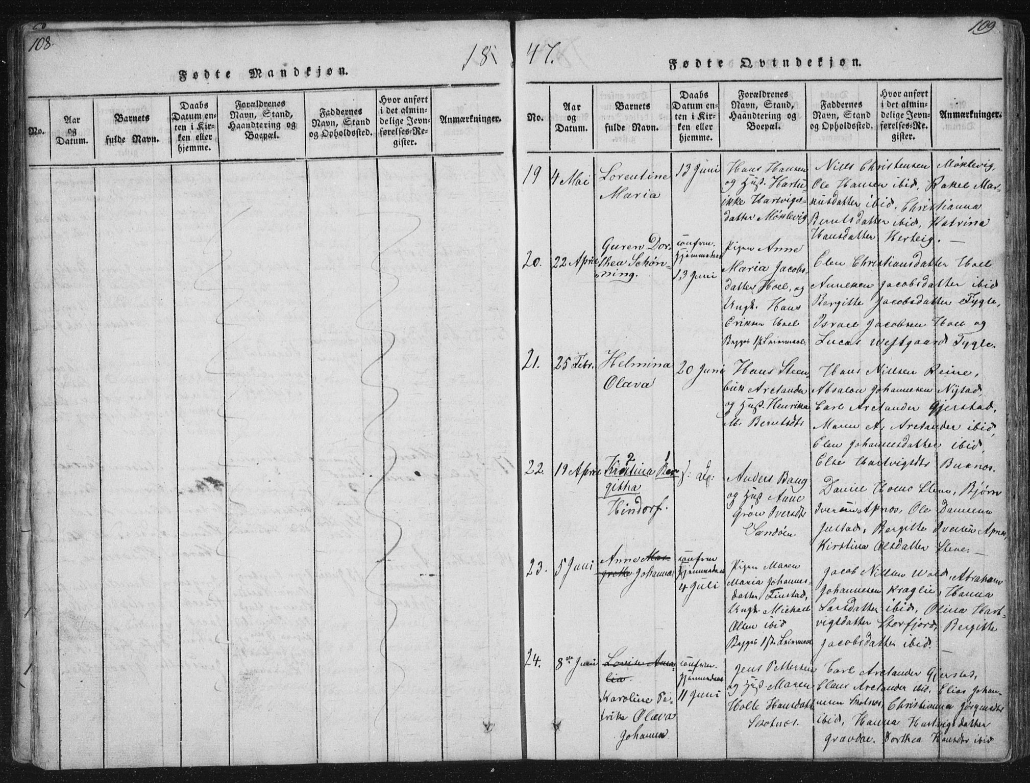 Ministerialprotokoller, klokkerbøker og fødselsregistre - Nordland, AV/SAT-A-1459/881/L1164: Parish register (copy) no. 881C01, 1818-1853, p. 108-109