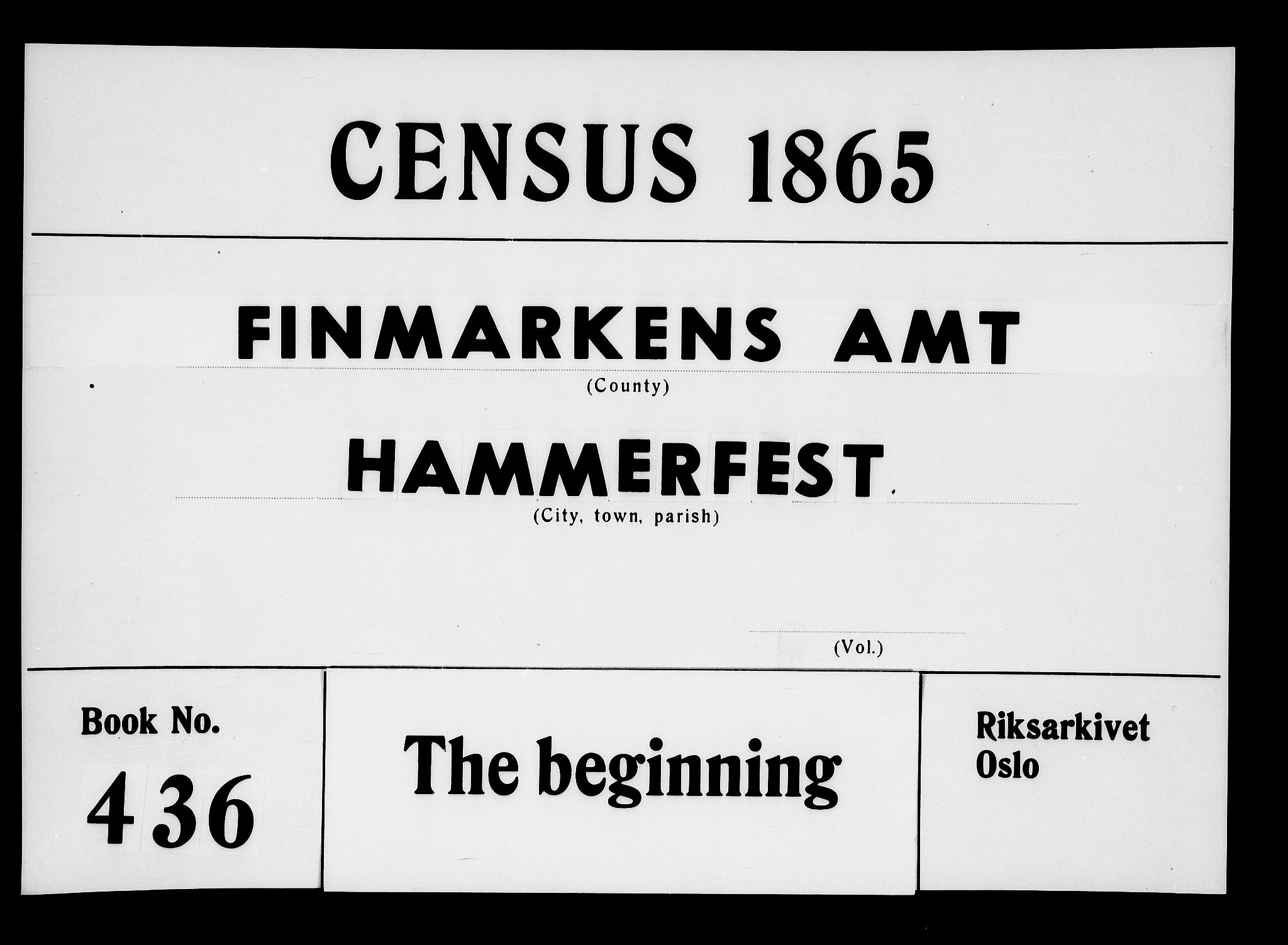 RA, 1865 census for Hammerfest/Hammerfest, 1865, p. 1